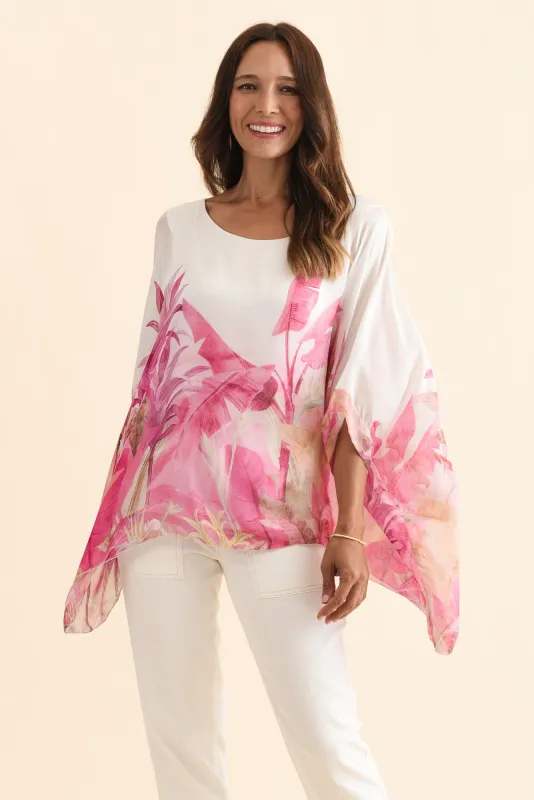 Shauna Pink Palm Silk Overlay Top sold by Blue Bungalow