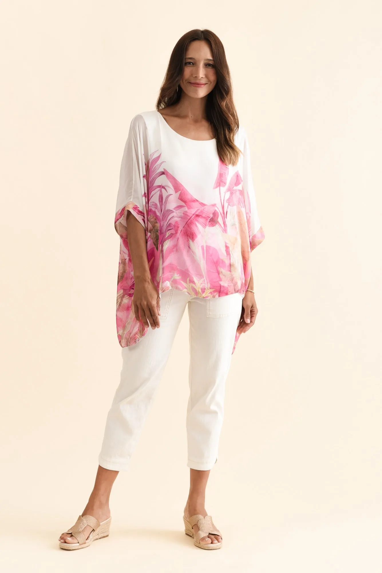 Shauna Pink Palm Silk Overlay Top sold by Blue Bungalow product image thumbnail 2