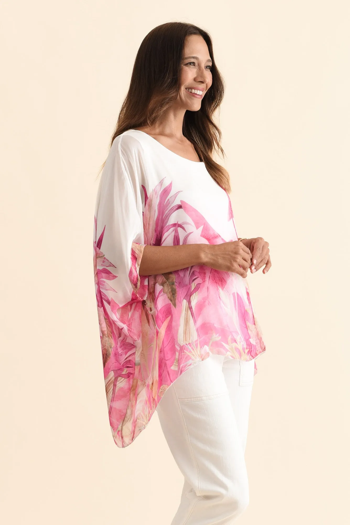 Shauna Pink Palm Silk Overlay Top sold by Blue Bungalow product image thumbnail 3