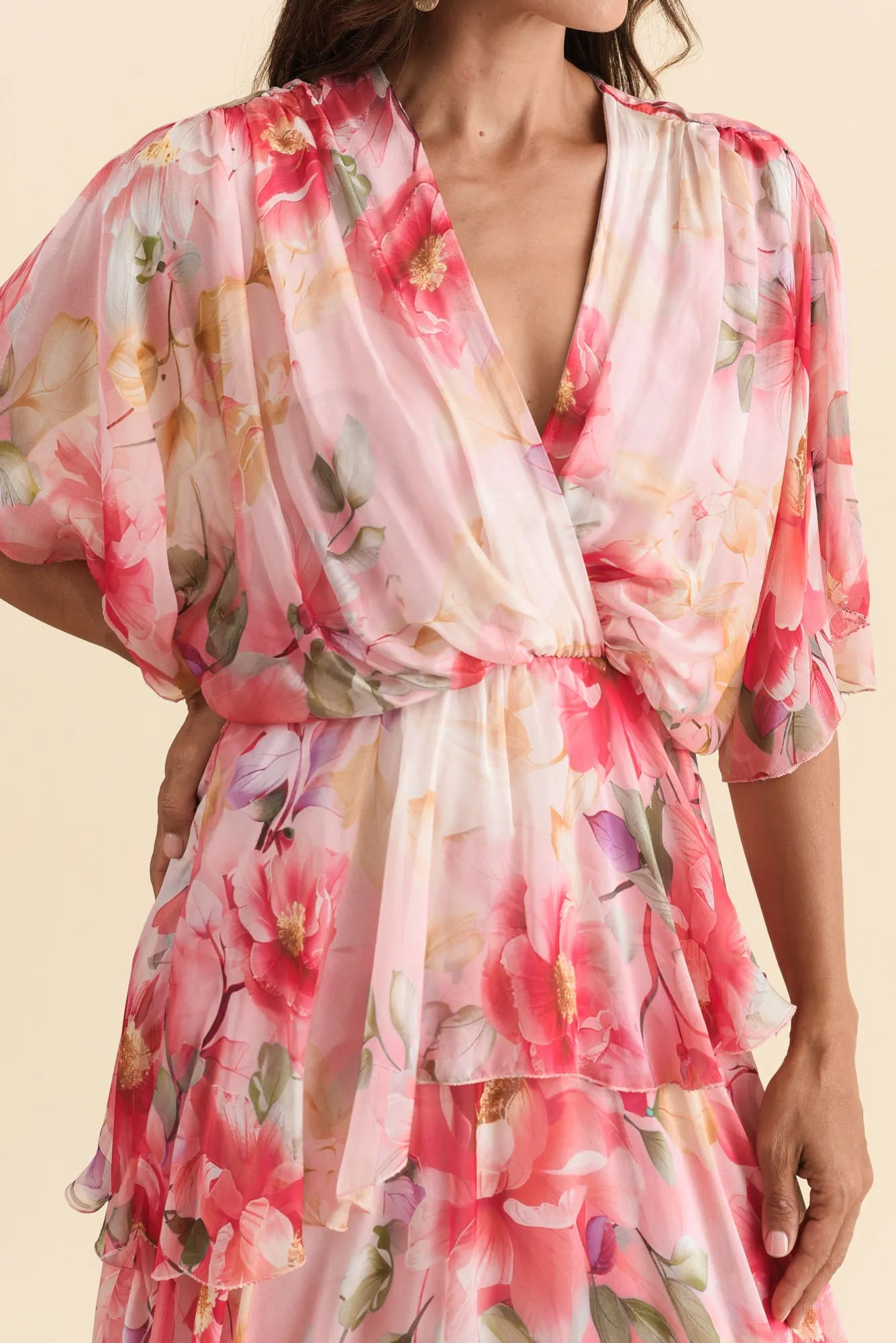Amelie Pink Floral Silk Layer Dress sold by Blue Bungalow product image thumbnail 5