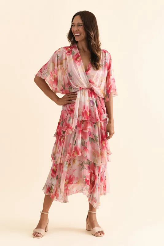 Amelie Pink Floral Silk Layer Dress sold by Blue Bungalow