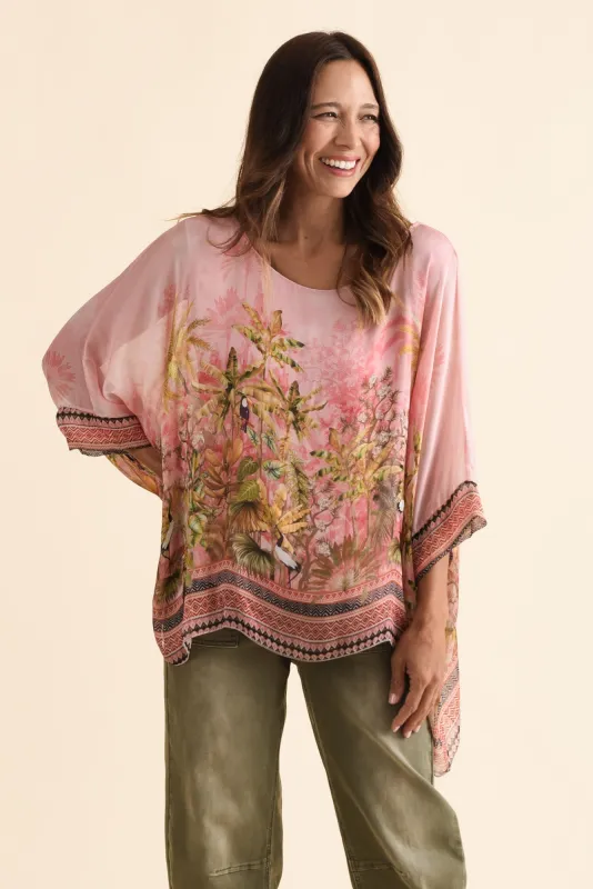 Dawn Pink Tropical Silk Overlay Top sold by Blue Bungalow