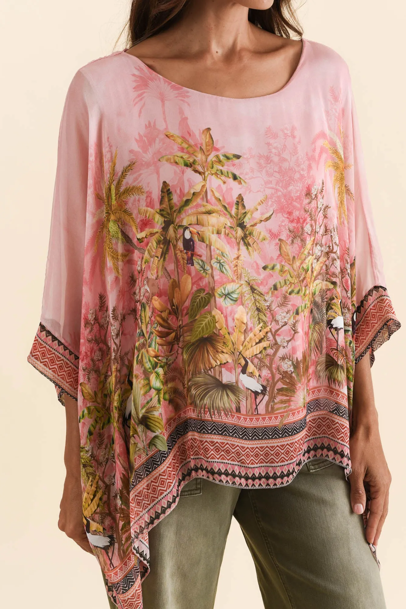 Dawn Pink Tropical Silk Overlay Top sold by Blue Bungalow product image thumbnail 5