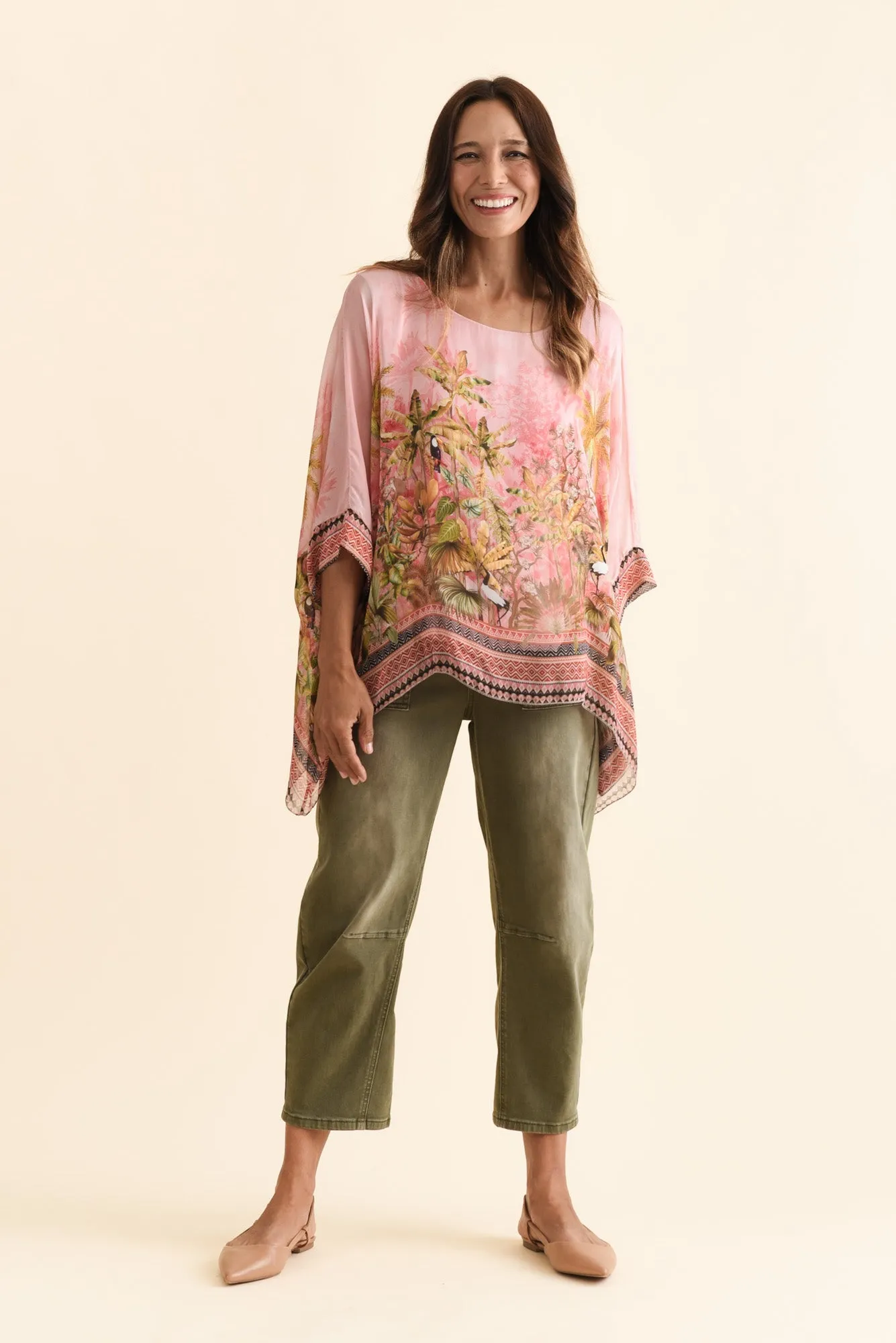 Dawn Pink Tropical Silk Overlay Top sold by Blue Bungalow product image thumbnail 2