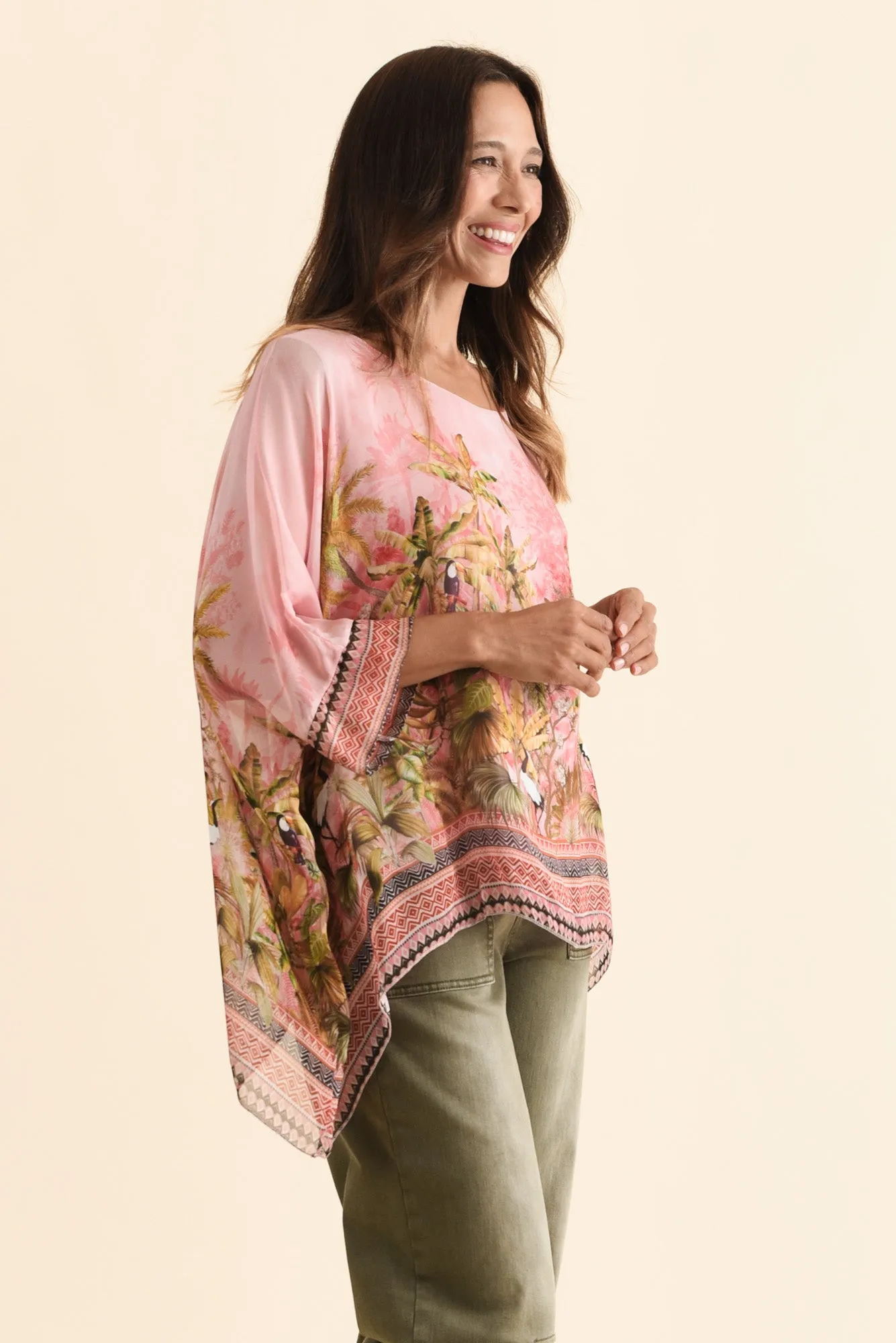 Dawn Pink Tropical Silk Overlay Top sold by Blue Bungalow product image thumbnail 3