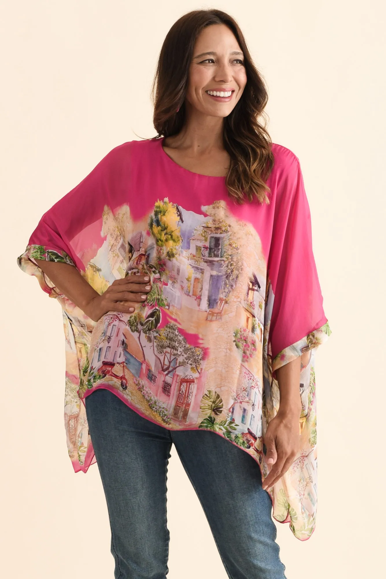 Emira Hot Pink Vista Silk Overlay Top sold by Blue Bungalow
