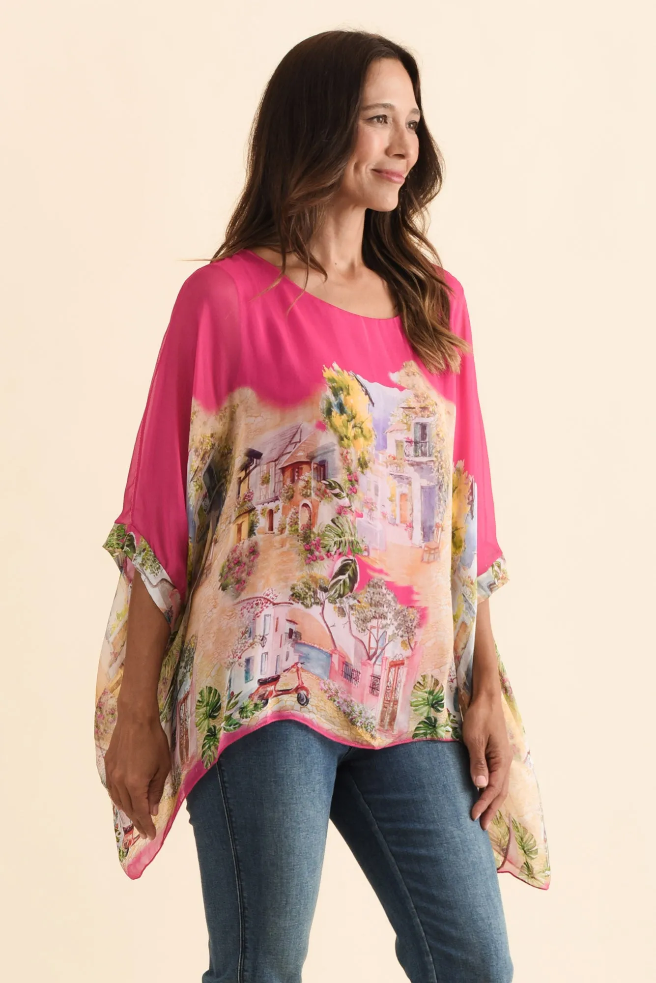 Emira Hot Pink Vista Silk Overlay Top sold by Blue Bungalow product image thumbnail 3