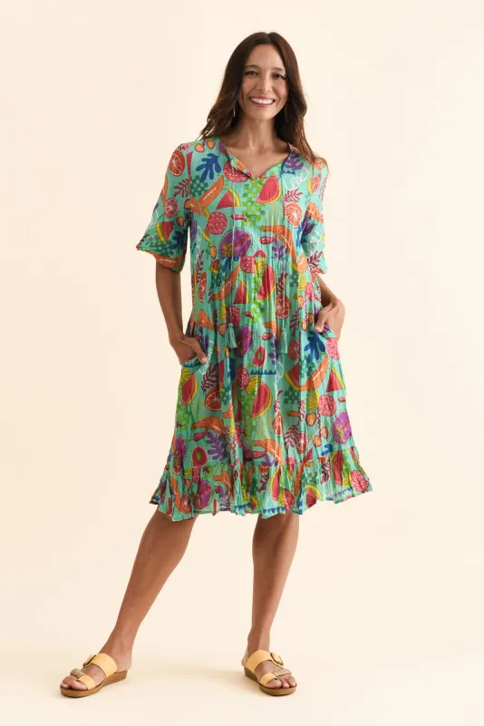 Mila Blue Garden Crinkle Cotton Dress sold by Blue Bungalow