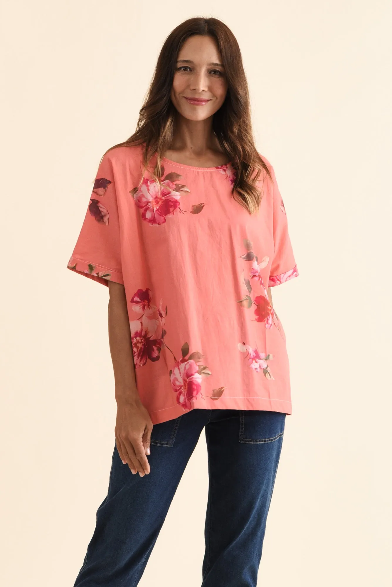 Aliya Orange Flower Cotton Top sold by Blue Bungalow