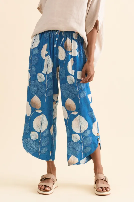 Scotty Blue Leaf Linen Cotton Pants sold by Blue Bungalow
