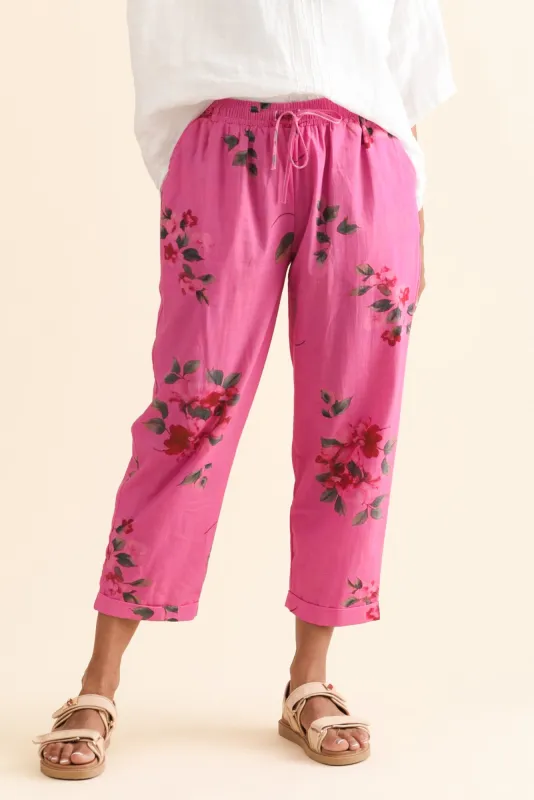 Zina Pink Flower Cotton Pants sold by Blue Bungalow