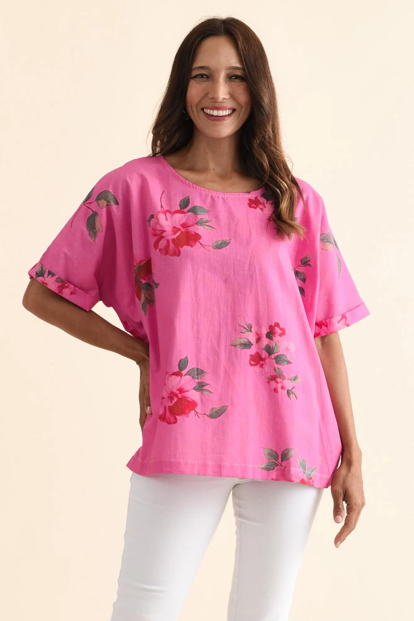 Aliya Pink Flower Cotton Top sold by Blue Bungalow