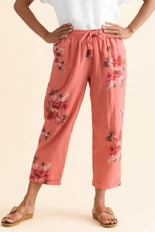 Zina Orange Flower Cotton Pants sold by Blue Bungalow