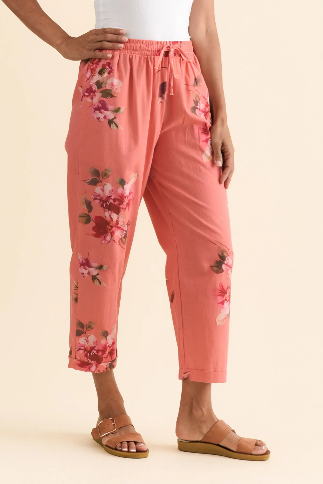 Zina Orange Flower Cotton Pants sold by Blue Bungalow product image thumbnail 3