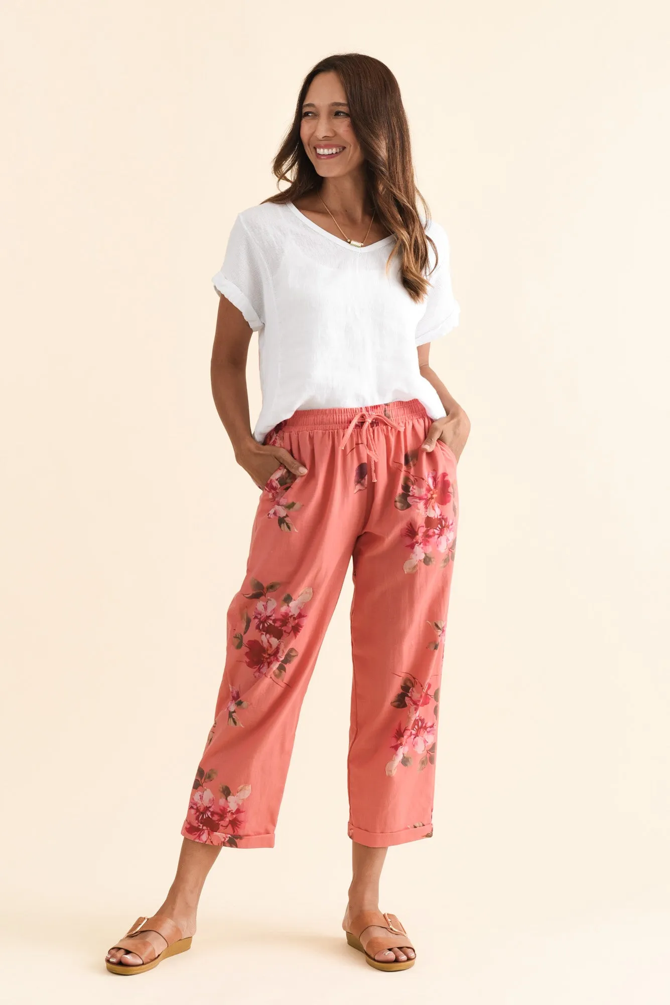 Zina Orange Flower Cotton Pants sold by Blue Bungalow product image thumbnail 2