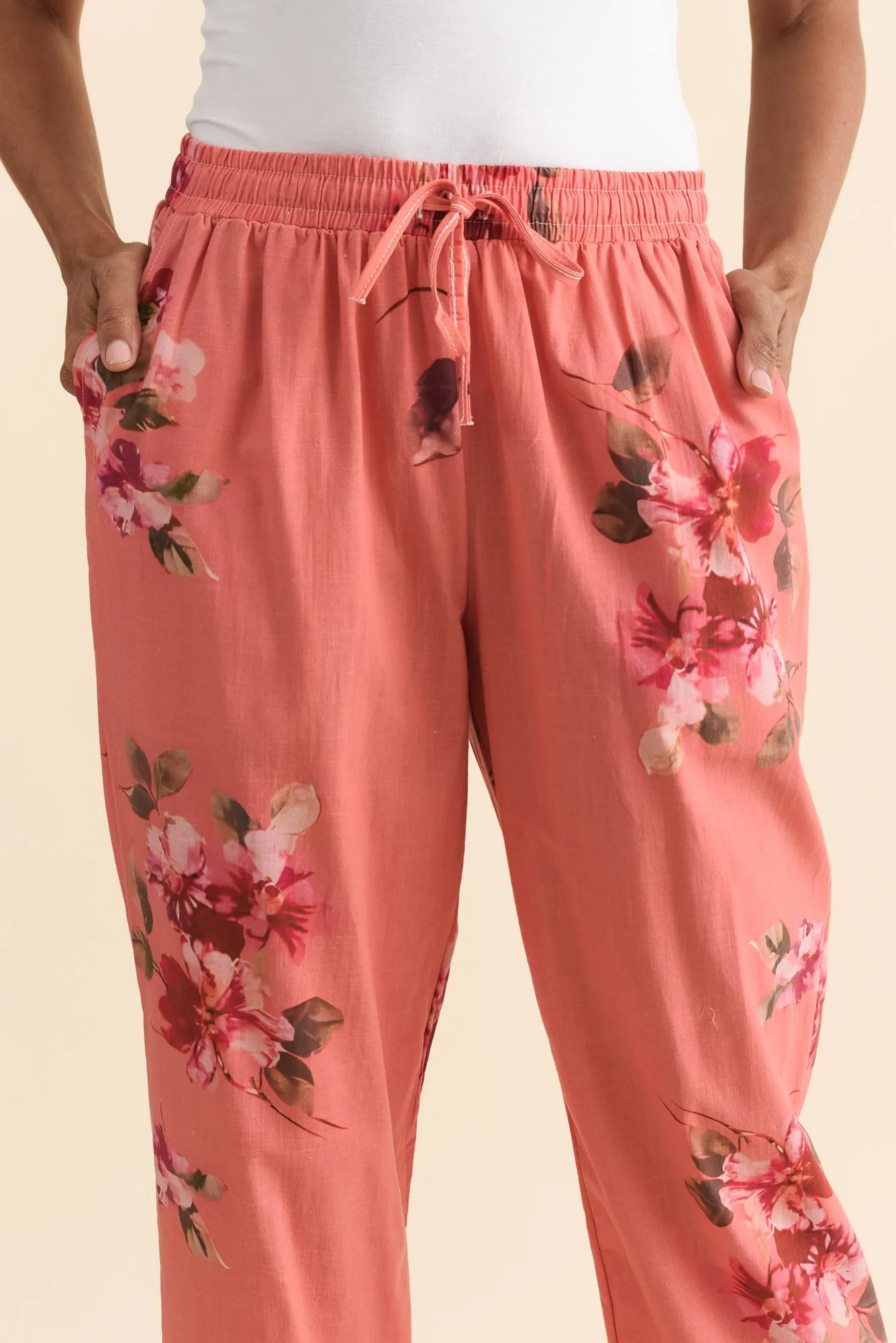 Zina Orange Flower Cotton Pants sold by Blue Bungalow product image thumbnail 5