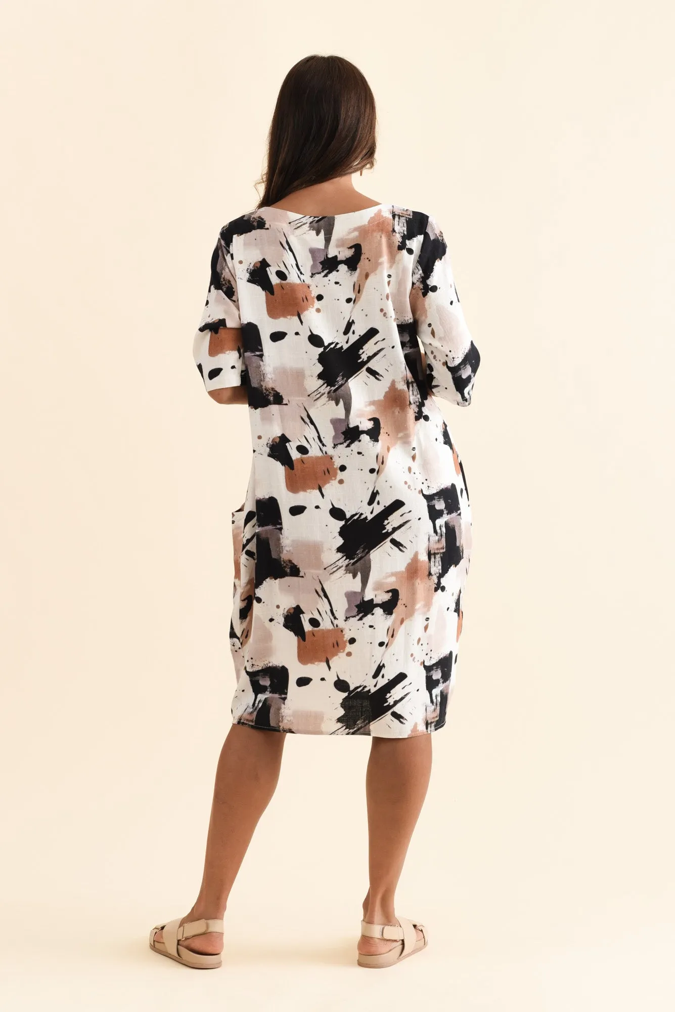 Myley Cream Splash Linen Cotton Dress sold by Blue Bungalow product image thumbnail 4