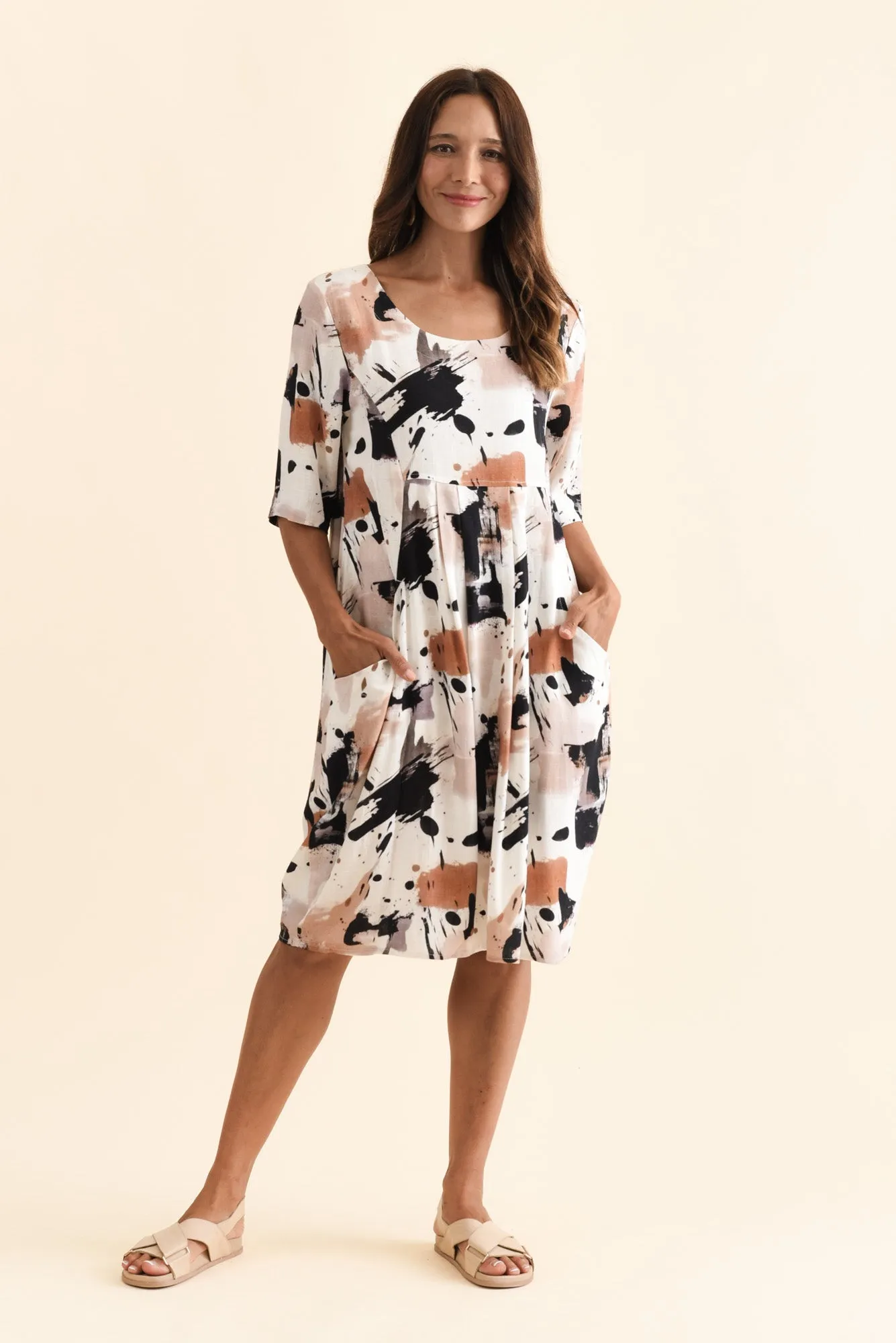 Myley Cream Splash Linen Cotton Dress sold by Blue Bungalow product image thumbnail 2