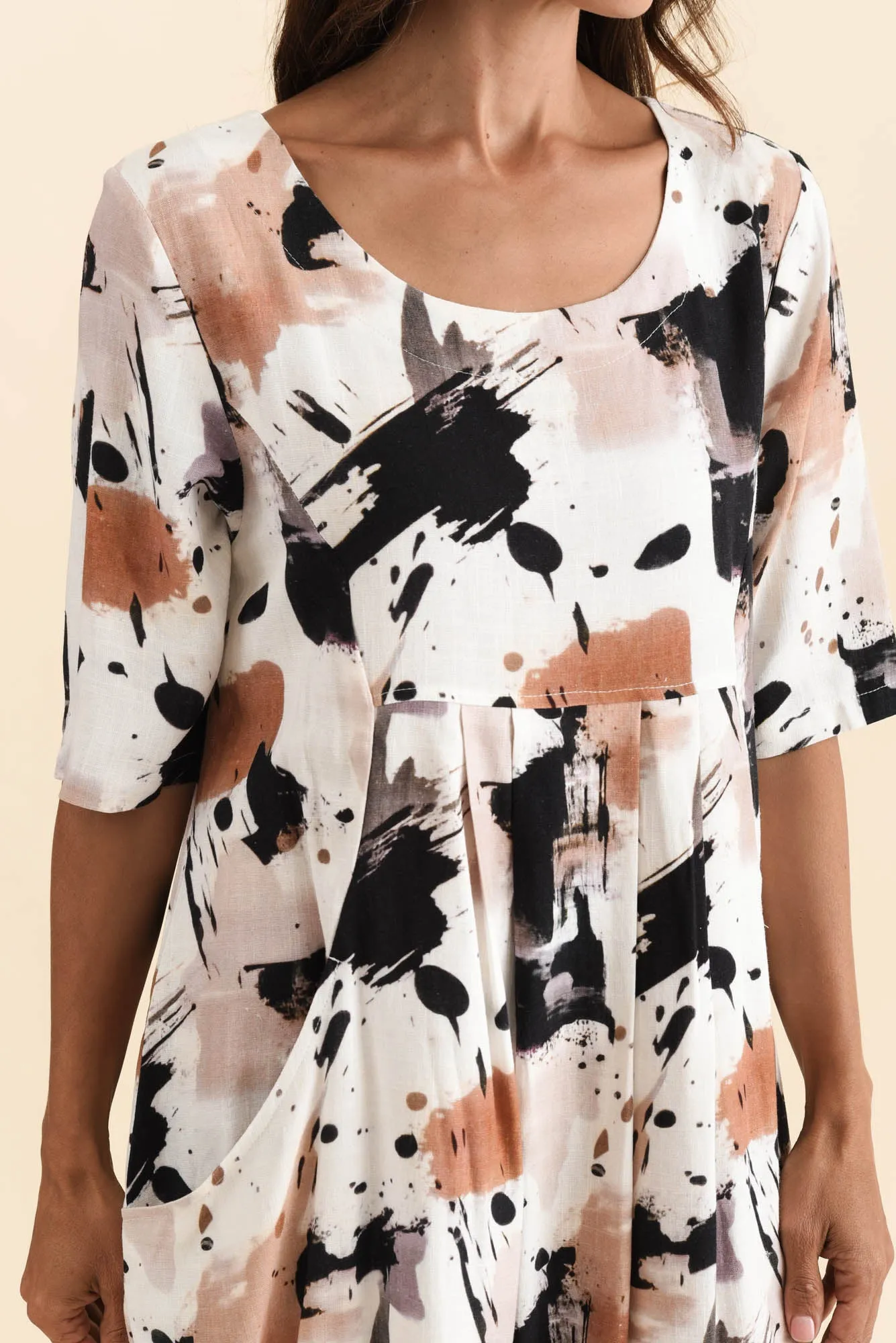 Myley Cream Splash Linen Cotton Dress sold by Blue Bungalow product image thumbnail 5