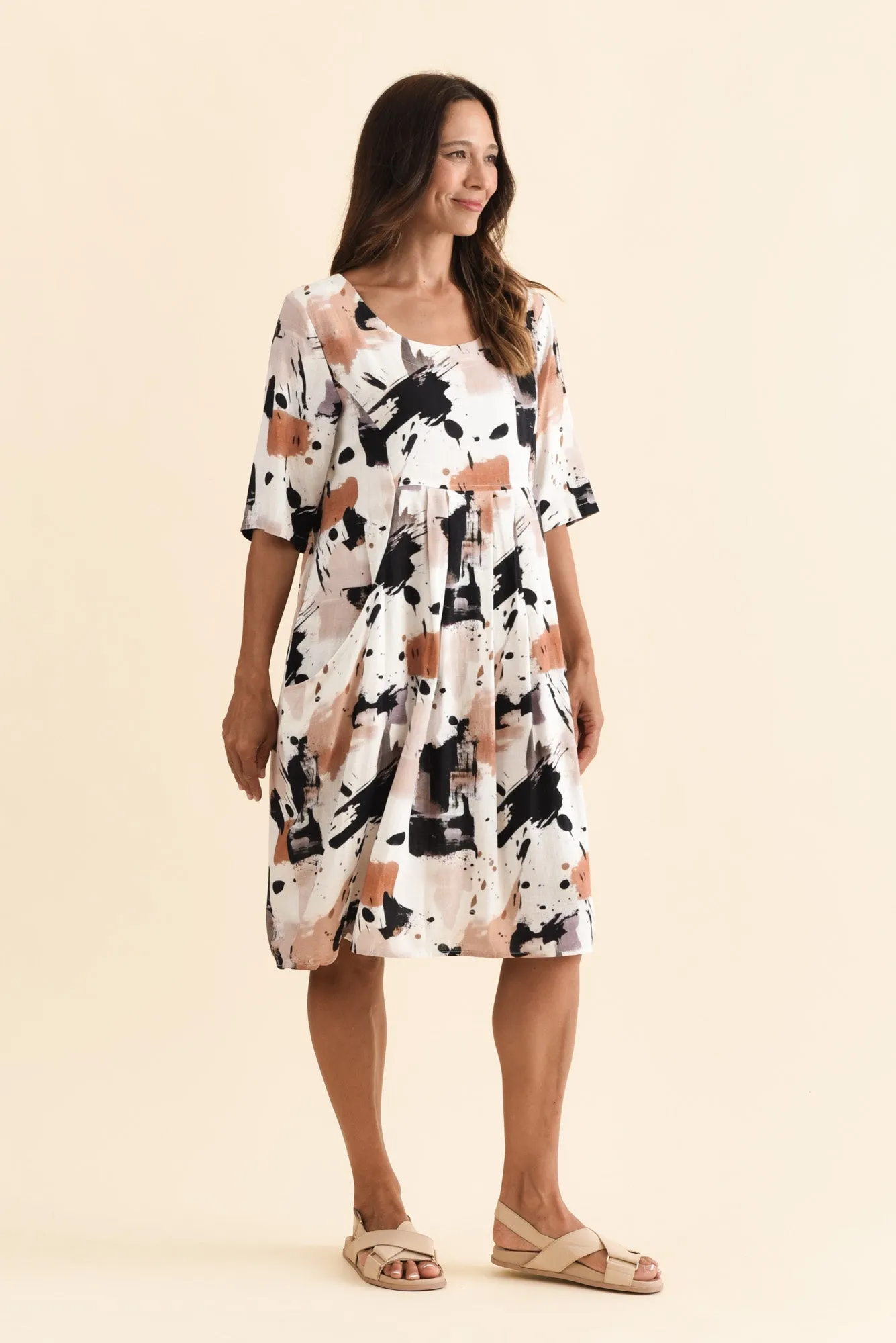 Myley Cream Splash Linen Cotton Dress sold by Blue Bungalow product image thumbnail 3