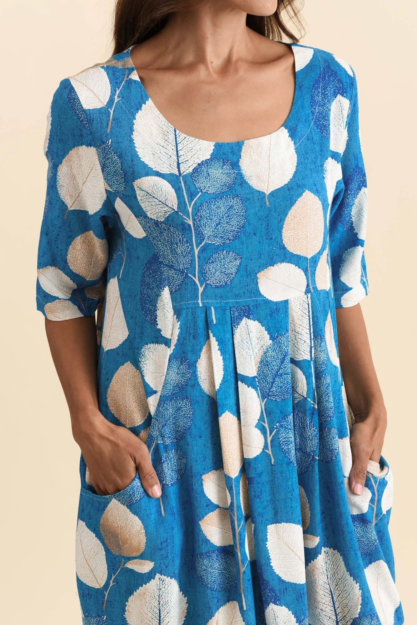 Myley Blue Leaf Linen Cotton Dress sold by Blue Bungalow product image thumbnail 5