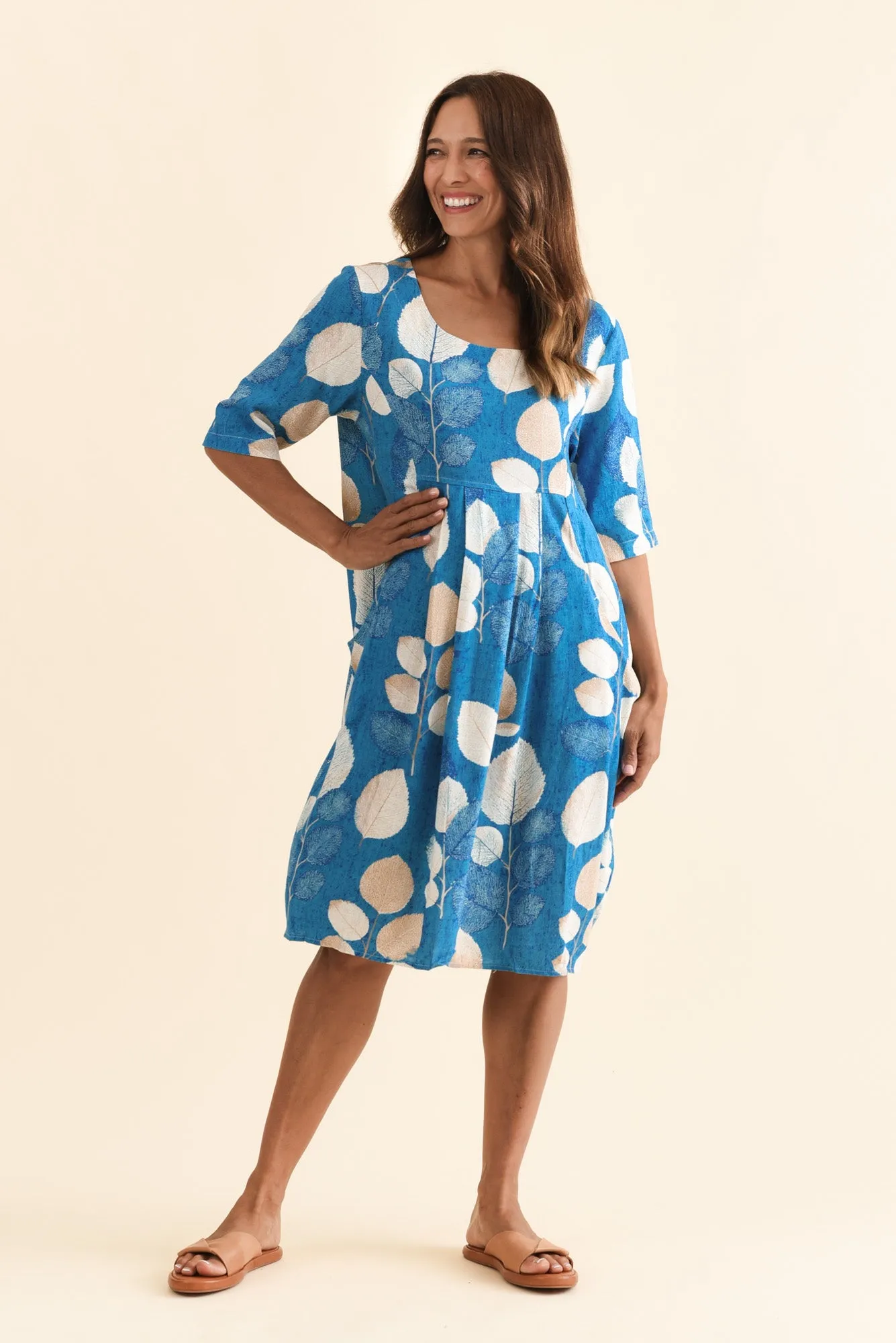Myley Blue Leaf Linen Cotton Dress sold by Blue Bungalow product image thumbnail 2