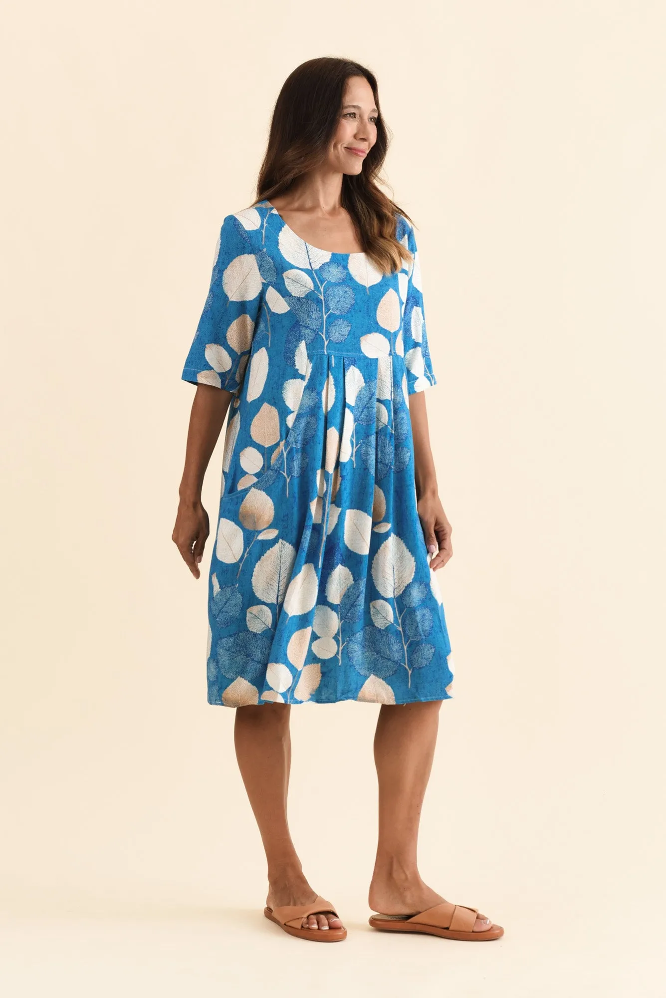 Myley Blue Leaf Linen Cotton Dress sold by Blue Bungalow product image thumbnail 3
