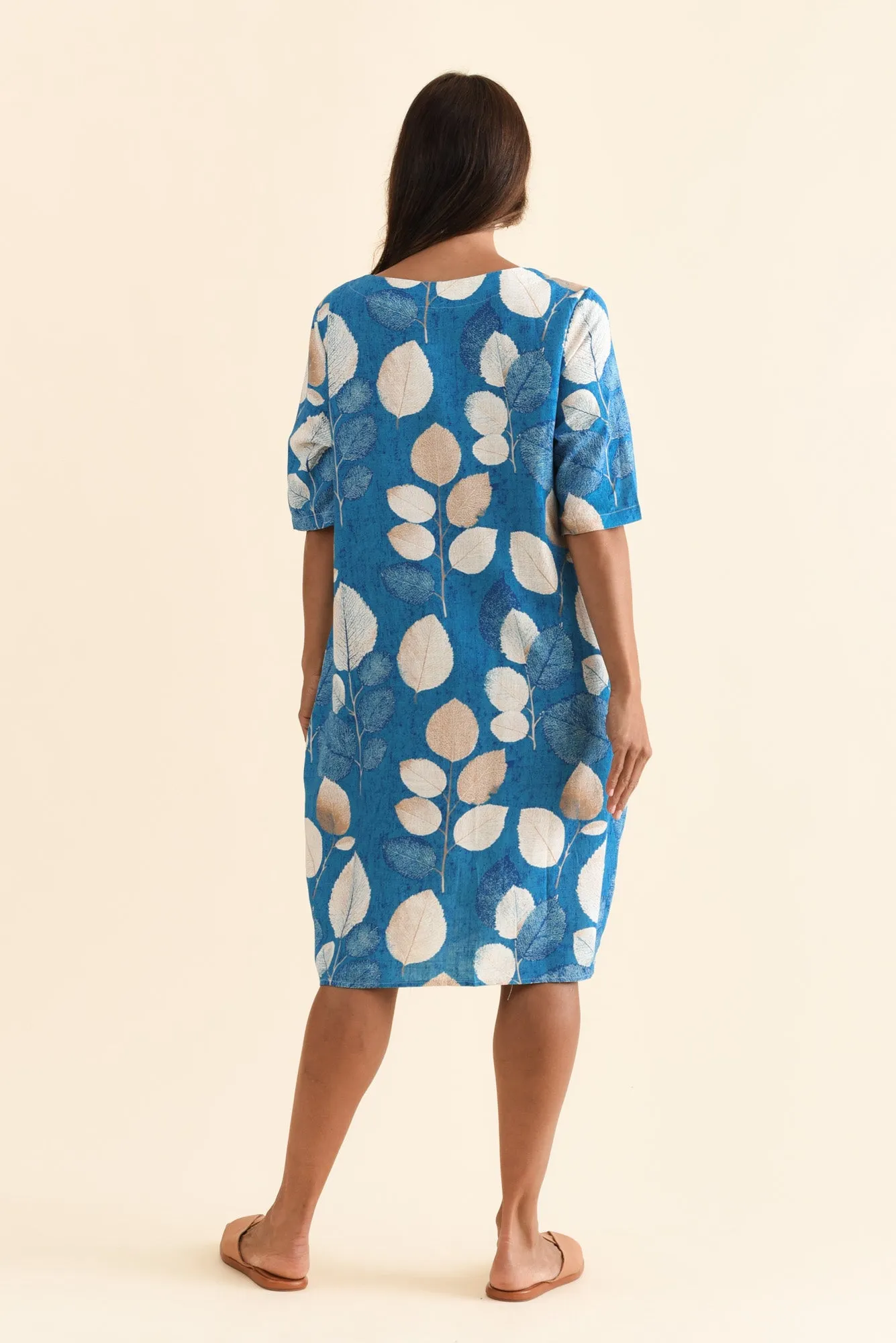 Myley Blue Leaf Linen Cotton Dress sold by Blue Bungalow product image thumbnail 4