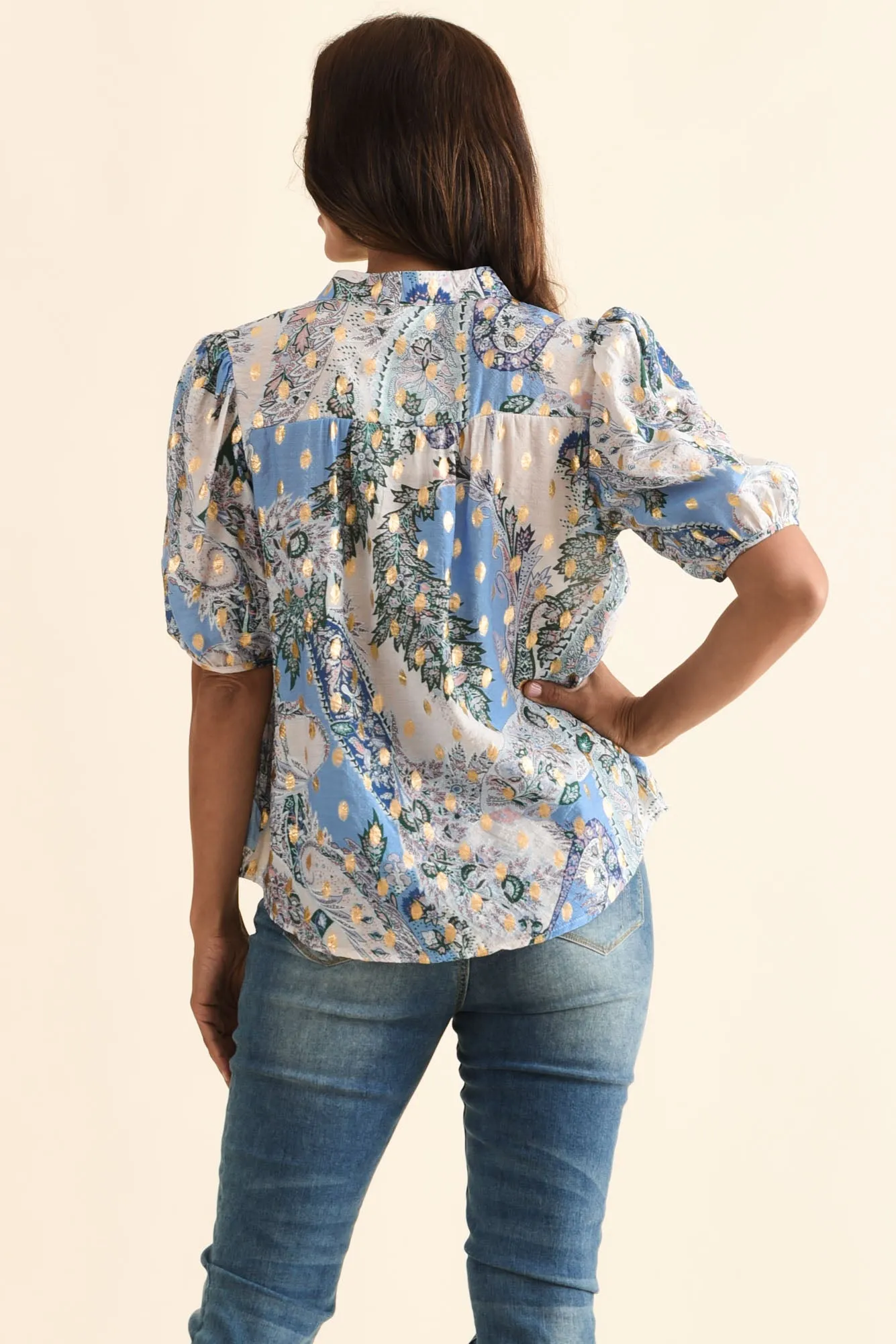 Alexandra Blue Abstract Button Top sold by Blue Bungalow product image thumbnail 4