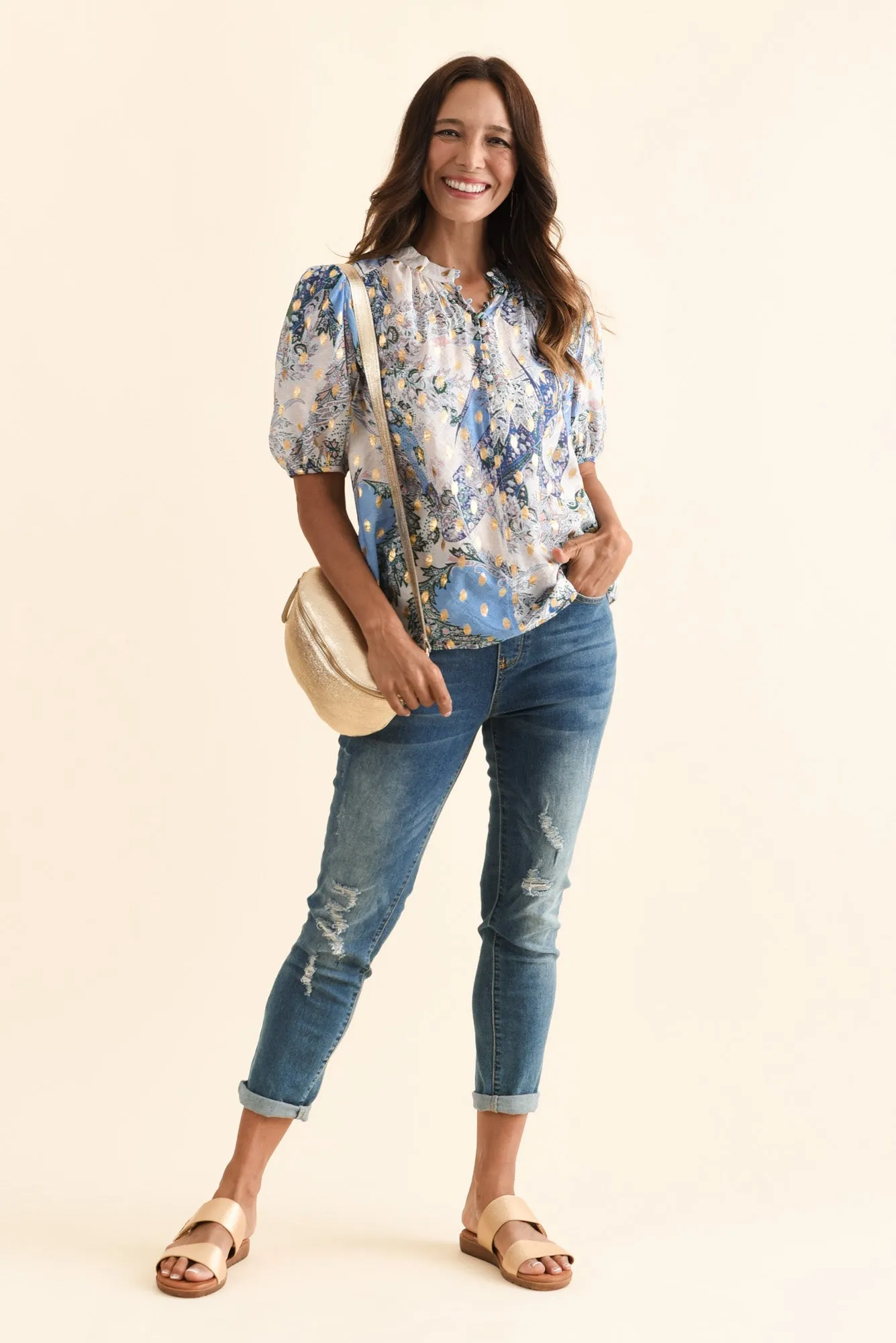 Alexandra Blue Abstract Button Top sold by Blue Bungalow product image thumbnail 2