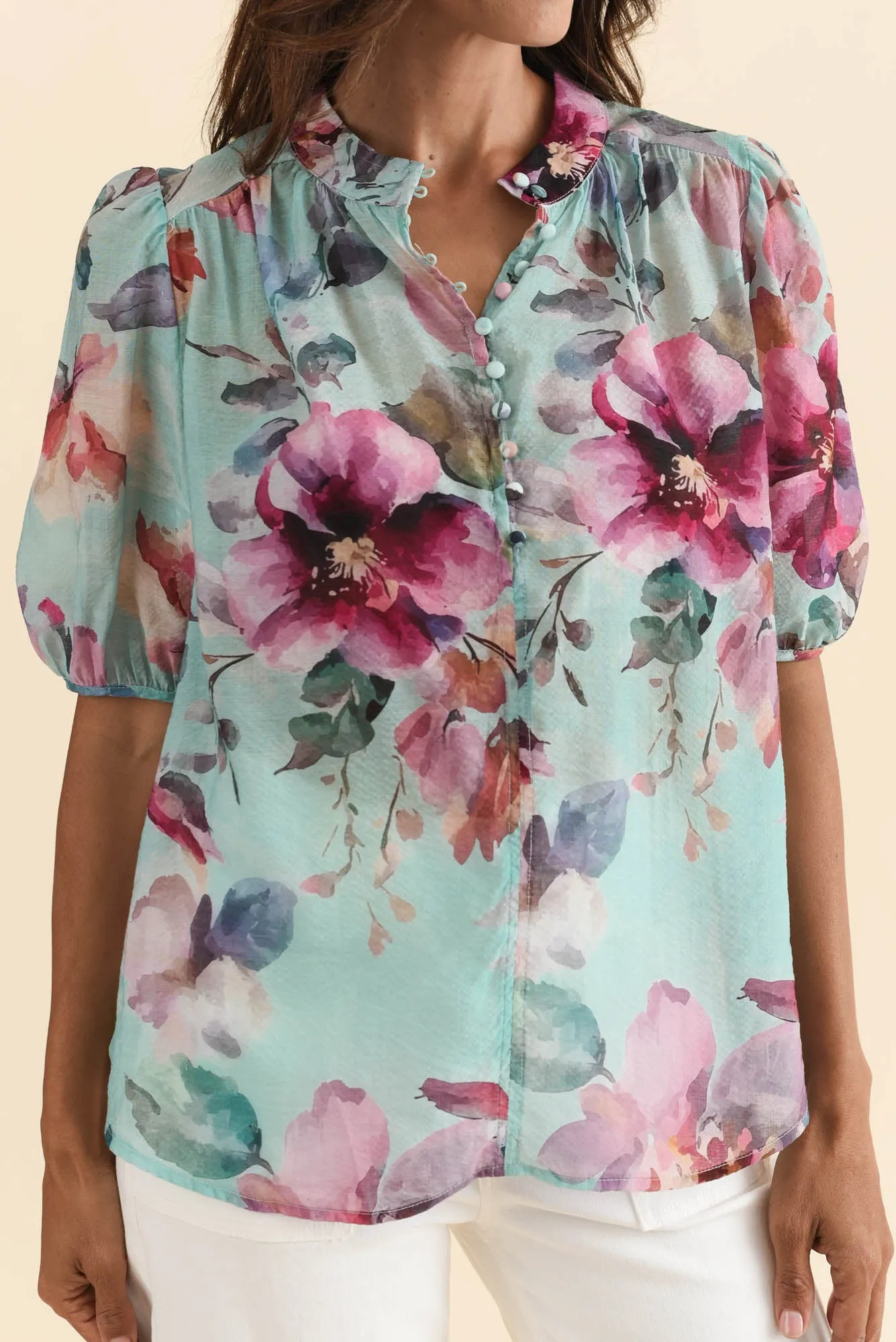Alexandra Blue Floral Button Top sold by Blue Bungalow product image thumbnail 5