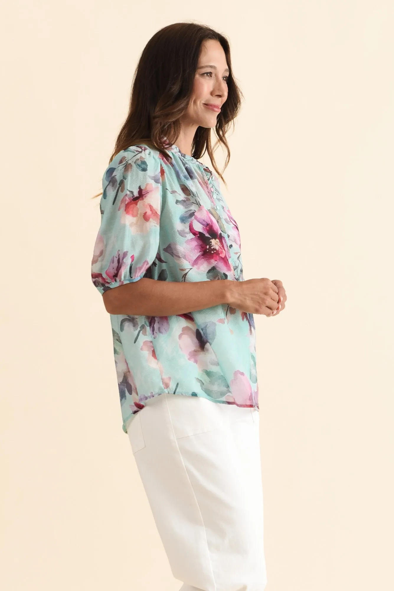 Alexandra Blue Floral Button Top sold by Blue Bungalow product image thumbnail 3