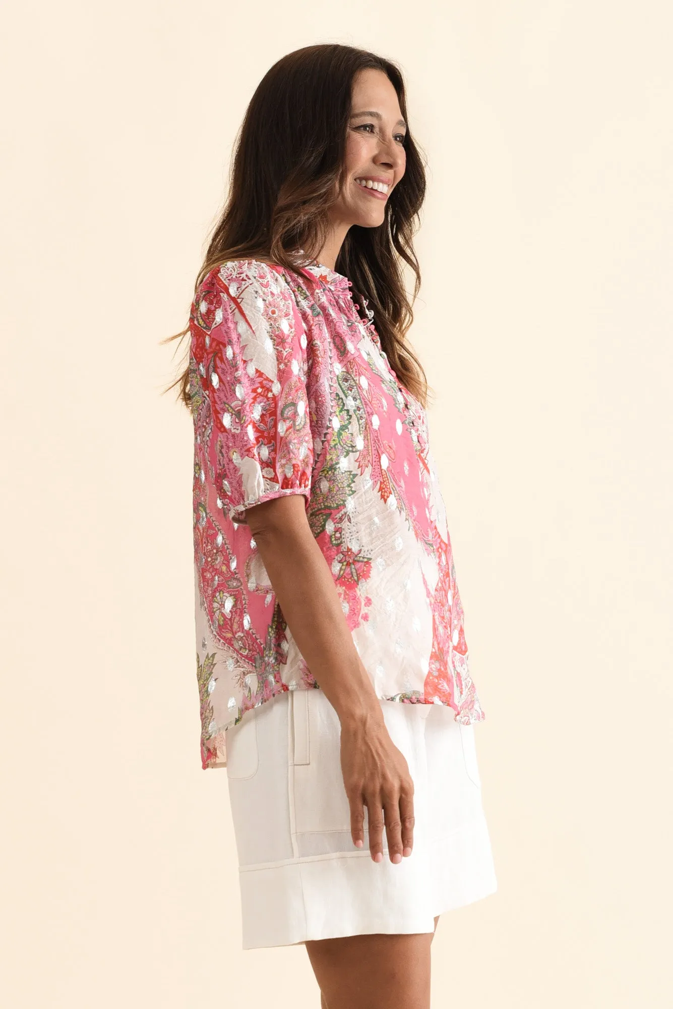 Alexandra Pink Paisley Button Top sold by Blue Bungalow product image thumbnail 3