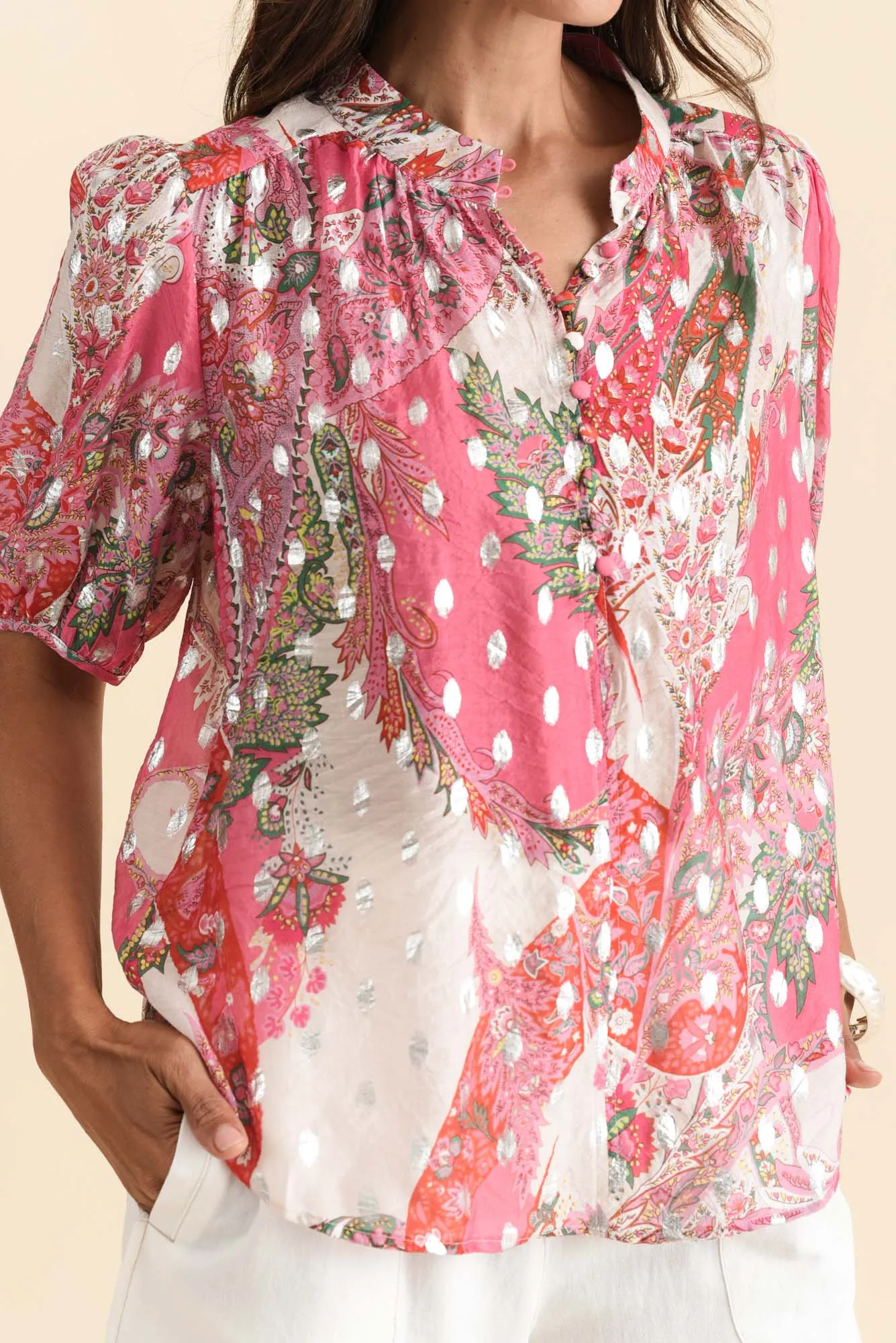 Alexandra Pink Paisley Button Top sold by Blue Bungalow product image thumbnail 5