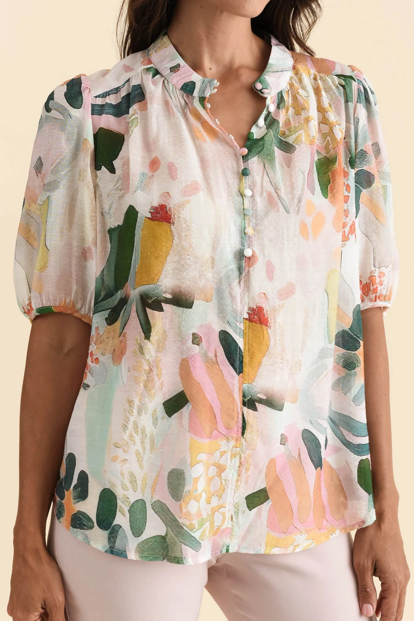 Alexandra Blue Botanical Button Top sold by Blue Bungalow product image thumbnail 5