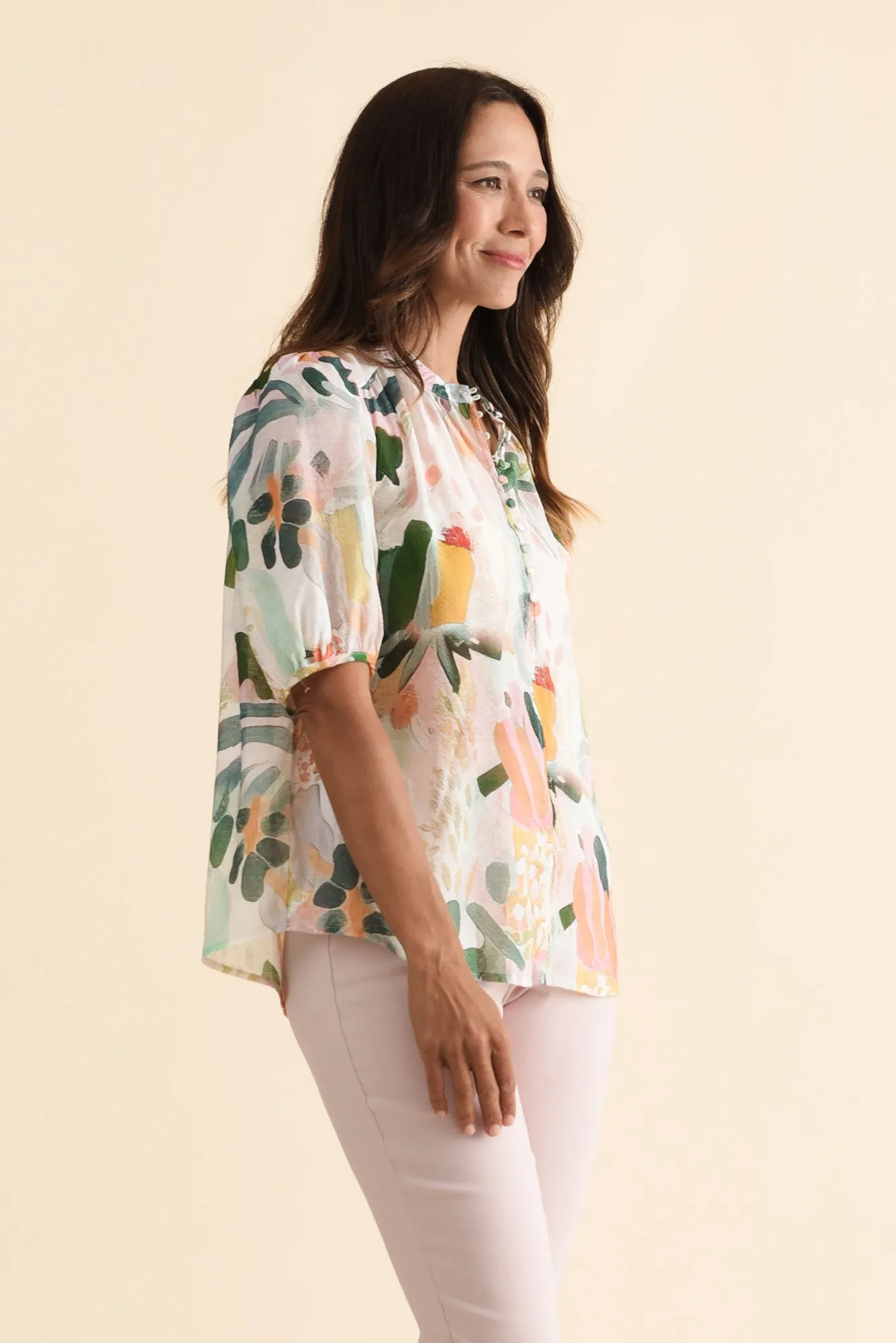 Alexandra Blue Botanical Button Top sold by Blue Bungalow product image thumbnail 3