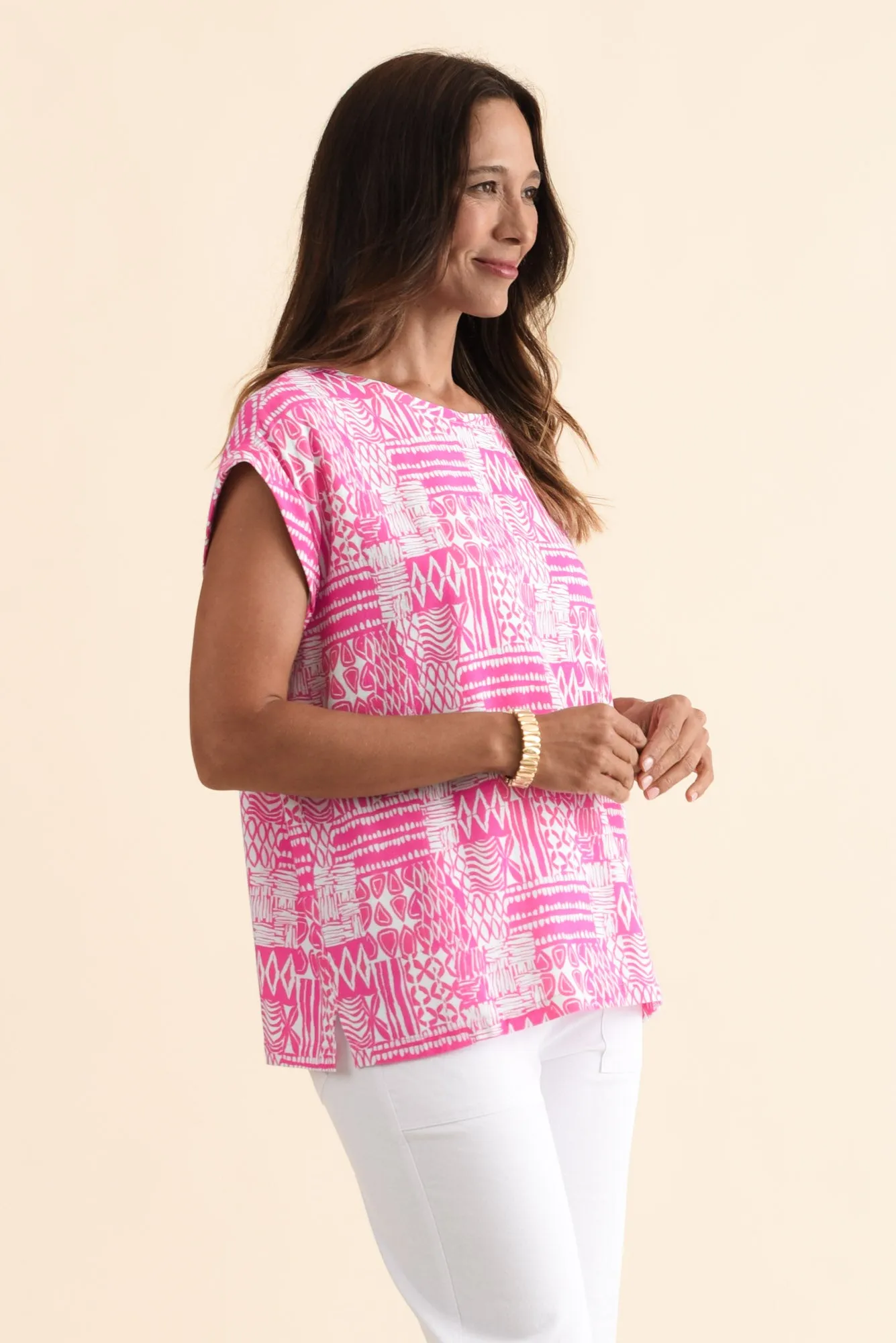 Alta Pink Mosaic Linen Cotton Top sold by Blue Bungalow product image thumbnail 3