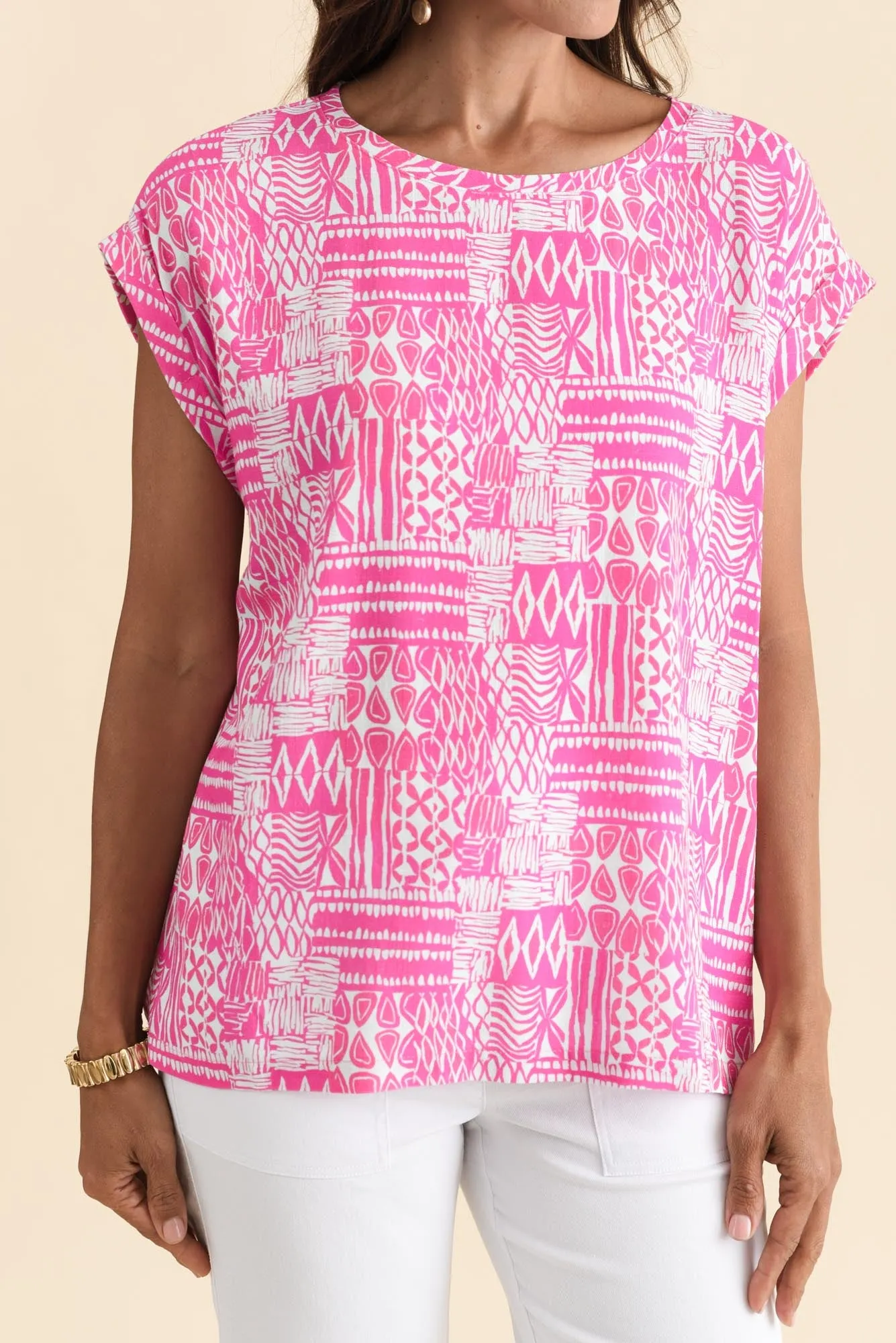 Alta Pink Mosaic Linen Cotton Top sold by Blue Bungalow product image thumbnail 5