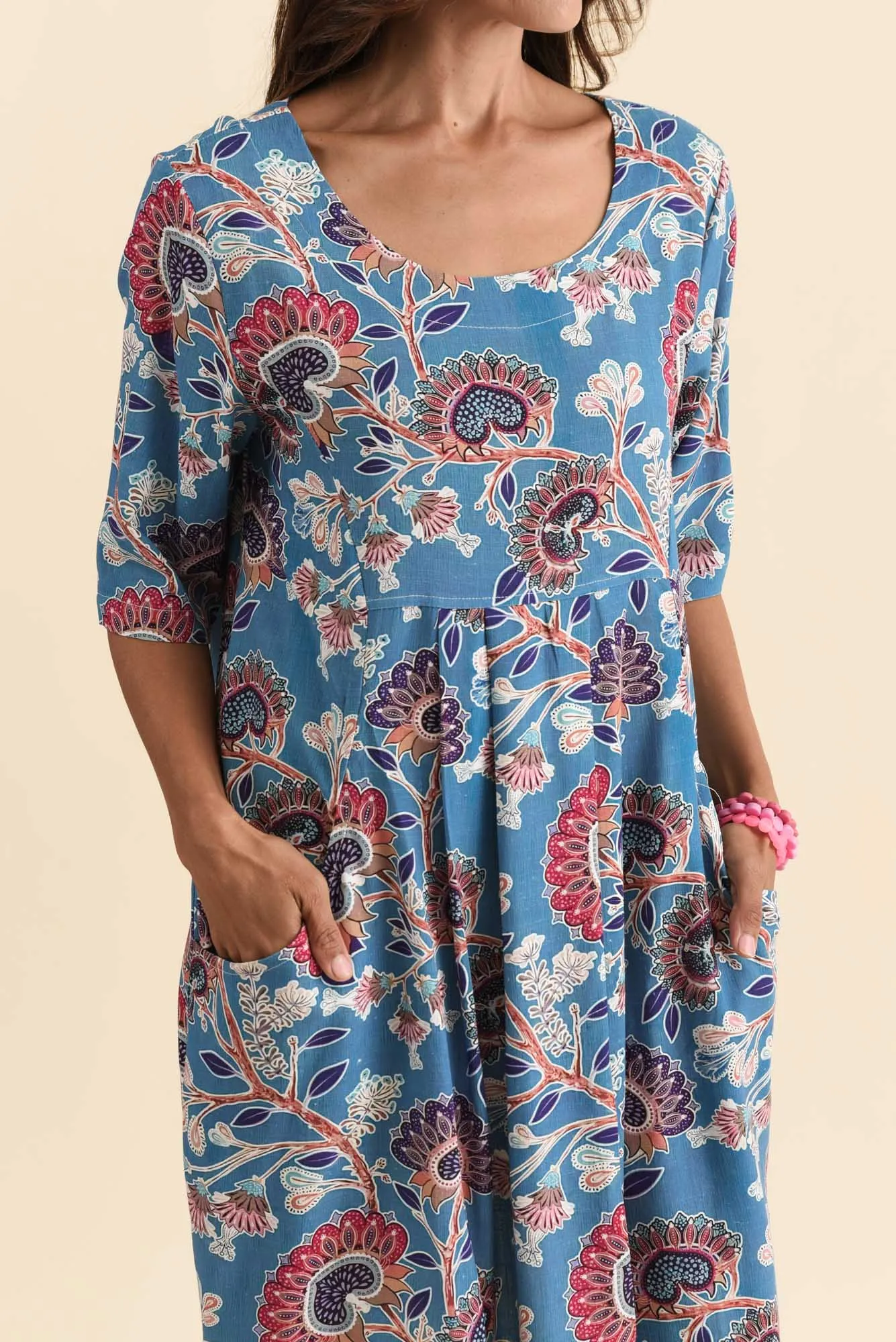 Myley Blue Garden Linen Cotton Dress sold by Blue Bungalow product image thumbnail 5