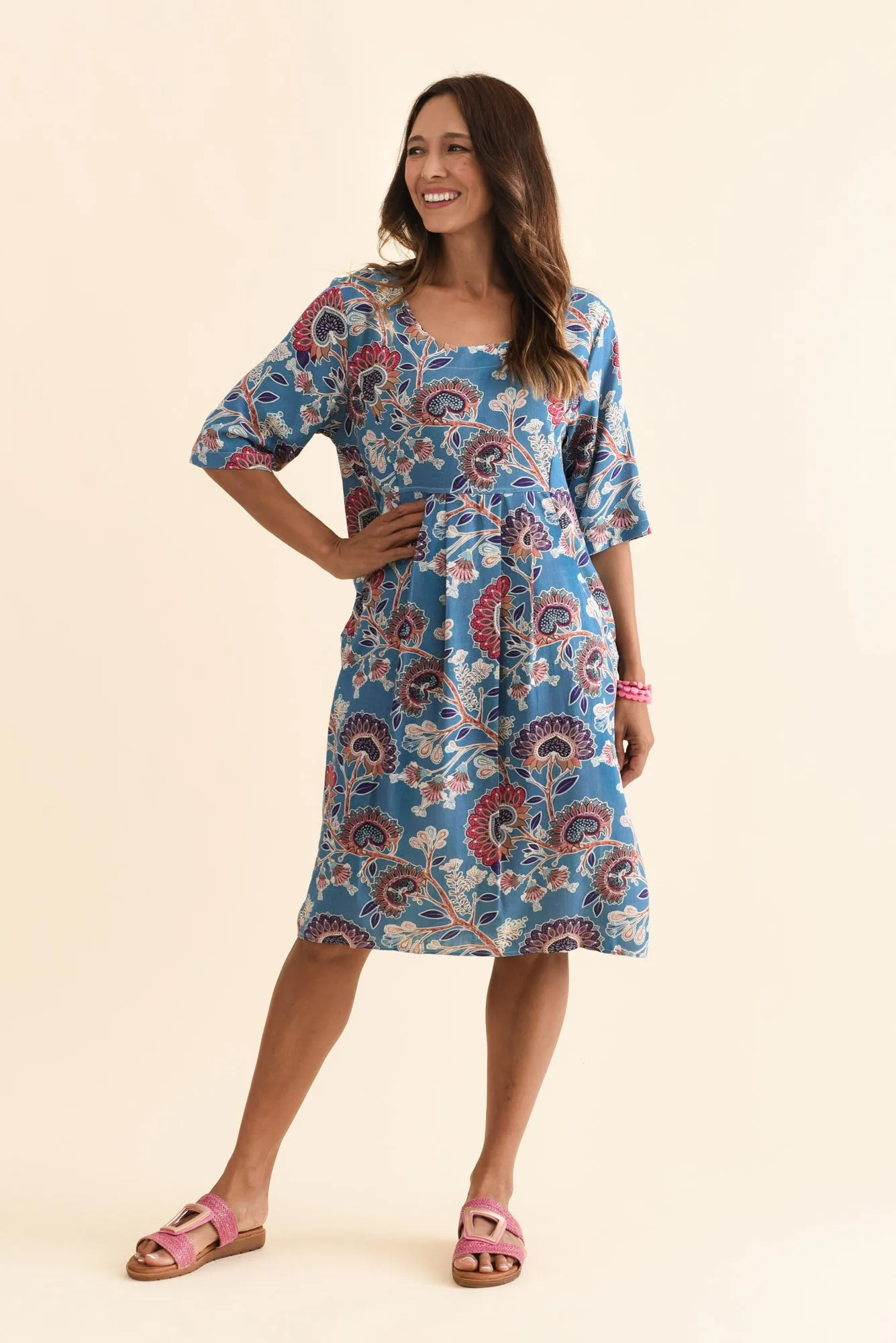 Myley Blue Garden Linen Cotton Dress sold by Blue Bungalow product image thumbnail 2