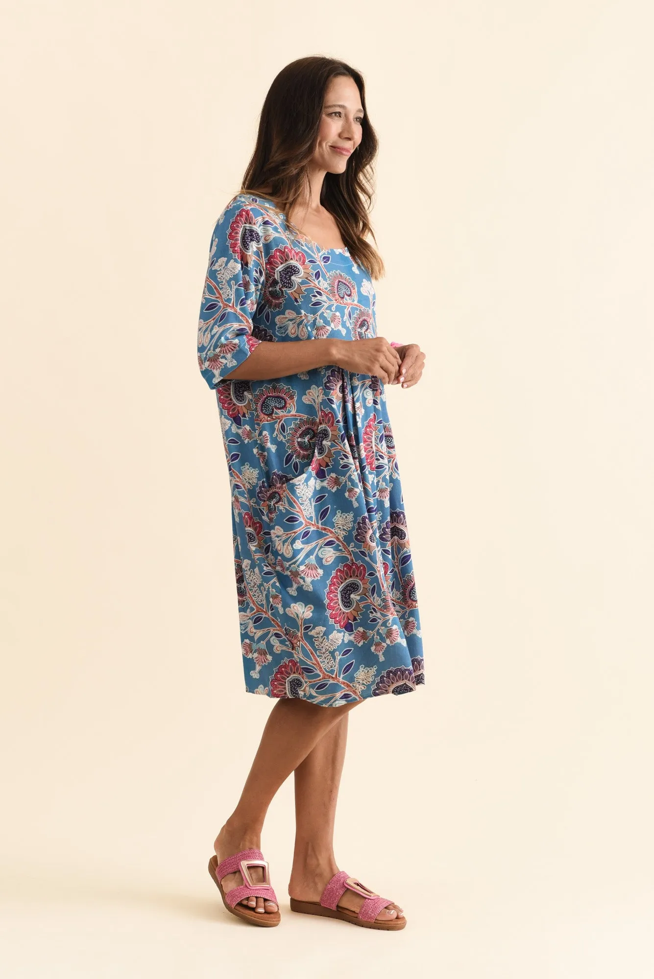 Myley Blue Garden Linen Cotton Dress sold by Blue Bungalow product image thumbnail 3