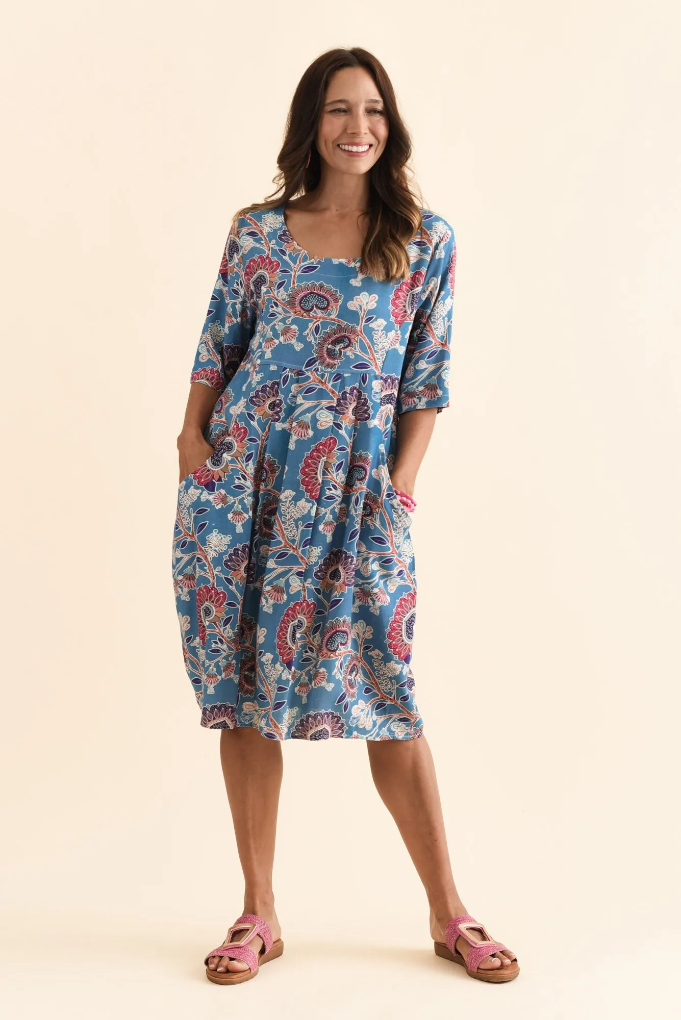Myley Blue Garden Linen Cotton Dress sold by Blue Bungalow