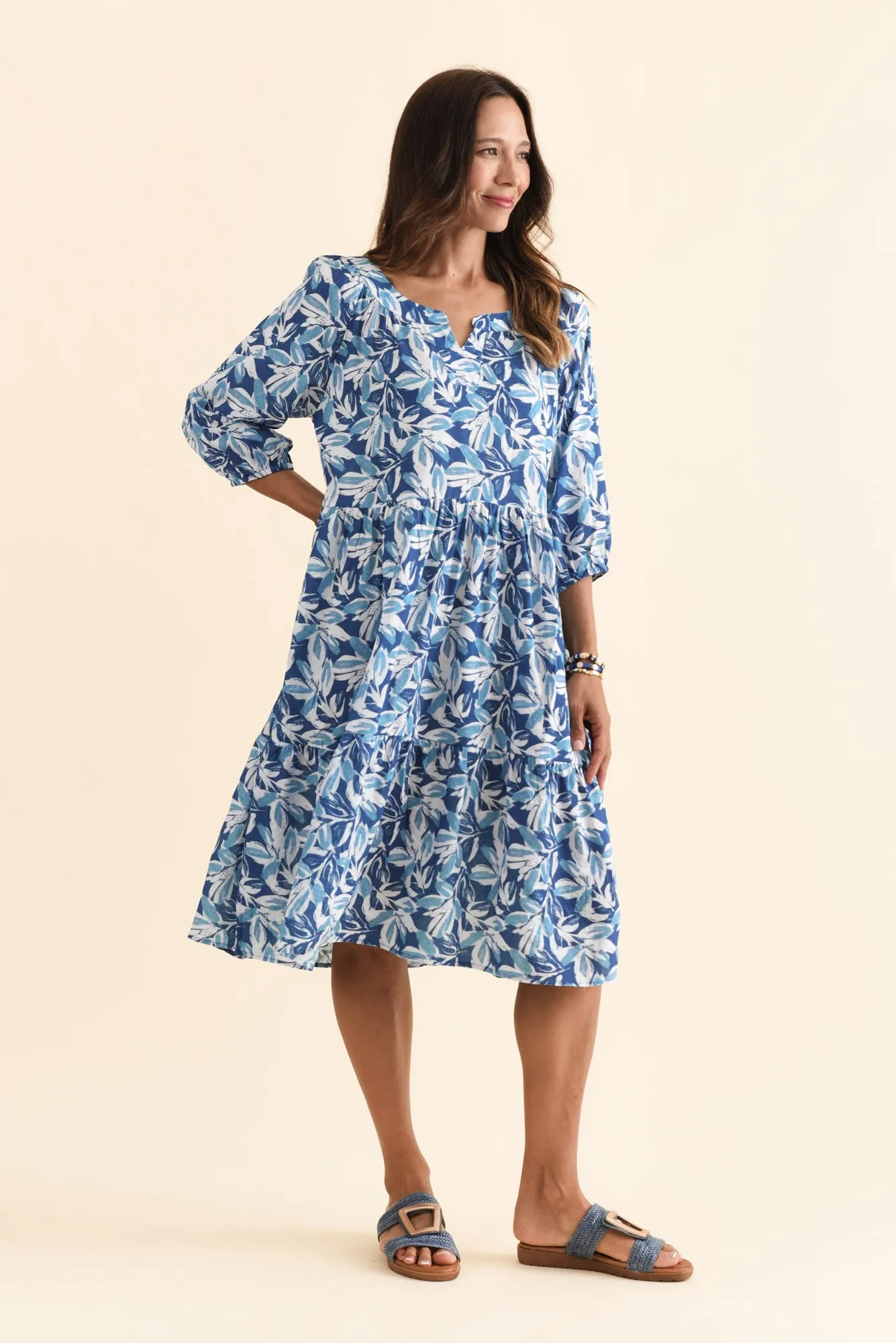 Irene Blue Leaf Cotton Blend Dress sold by Blue Bungalow product image thumbnail 3