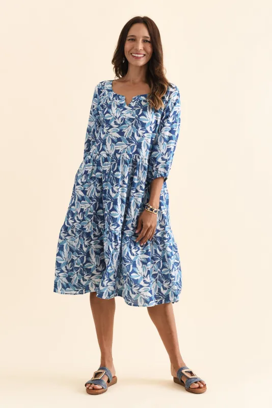 Irene Blue Leaf Cotton Blend Dress sold by Blue Bungalow