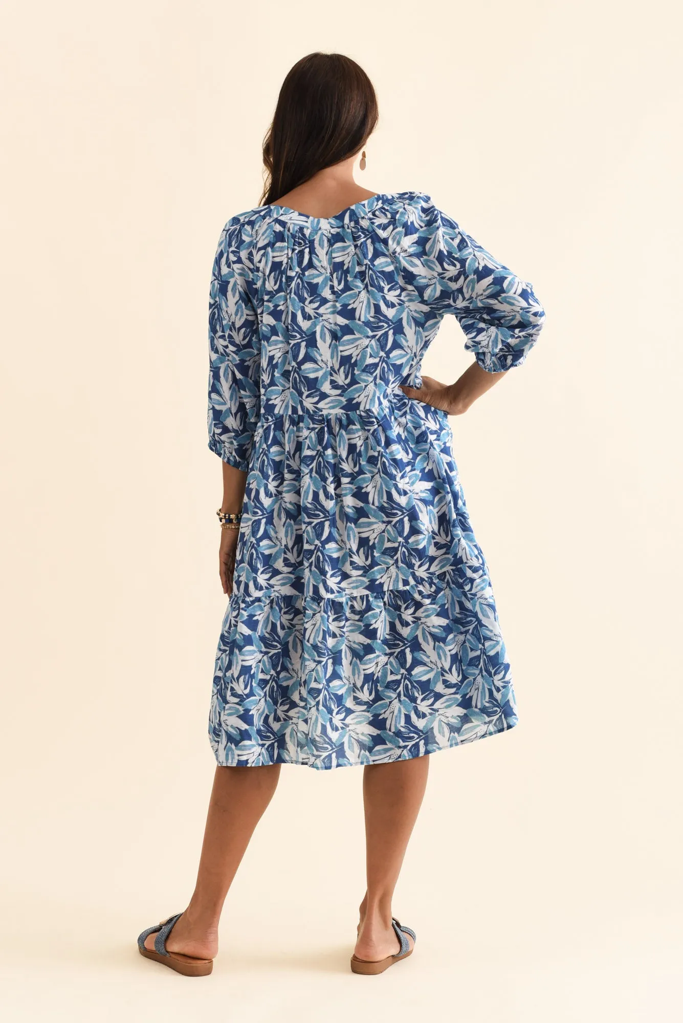 Irene Blue Leaf Cotton Blend Dress sold by Blue Bungalow product image thumbnail 4