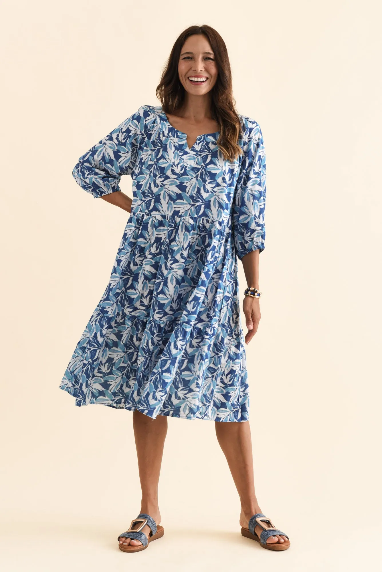 Irene Blue Leaf Cotton Blend Dress sold by Blue Bungalow product image thumbnail 2