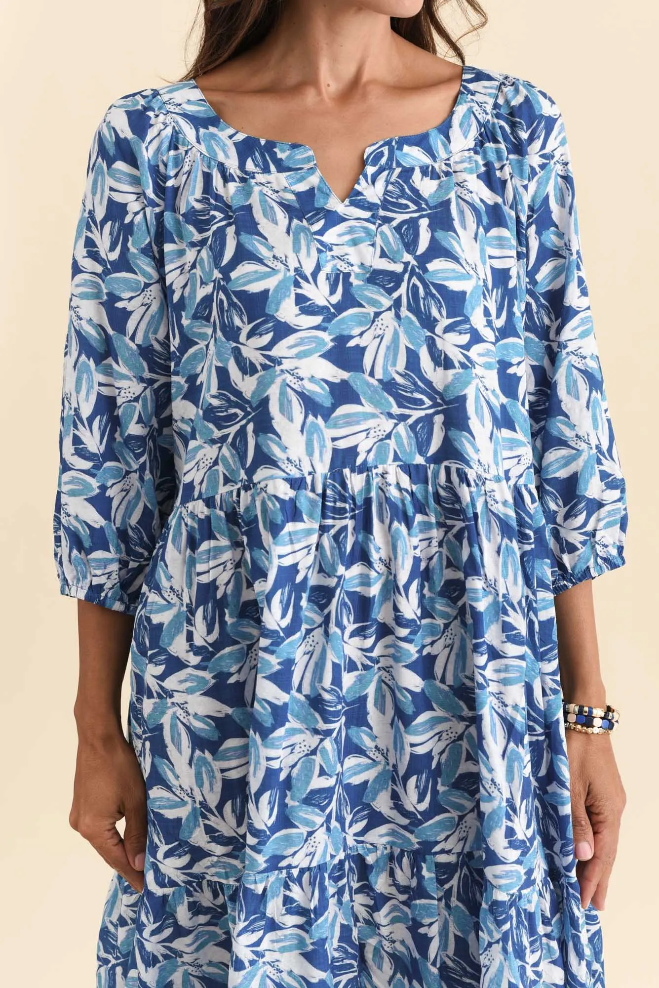 Irene Blue Leaf Cotton Blend Dress sold by Blue Bungalow product image thumbnail 5