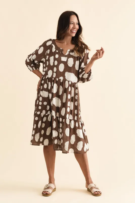 Irene Chocolate Spot Cotton Blend Dress sold by Blue Bungalow