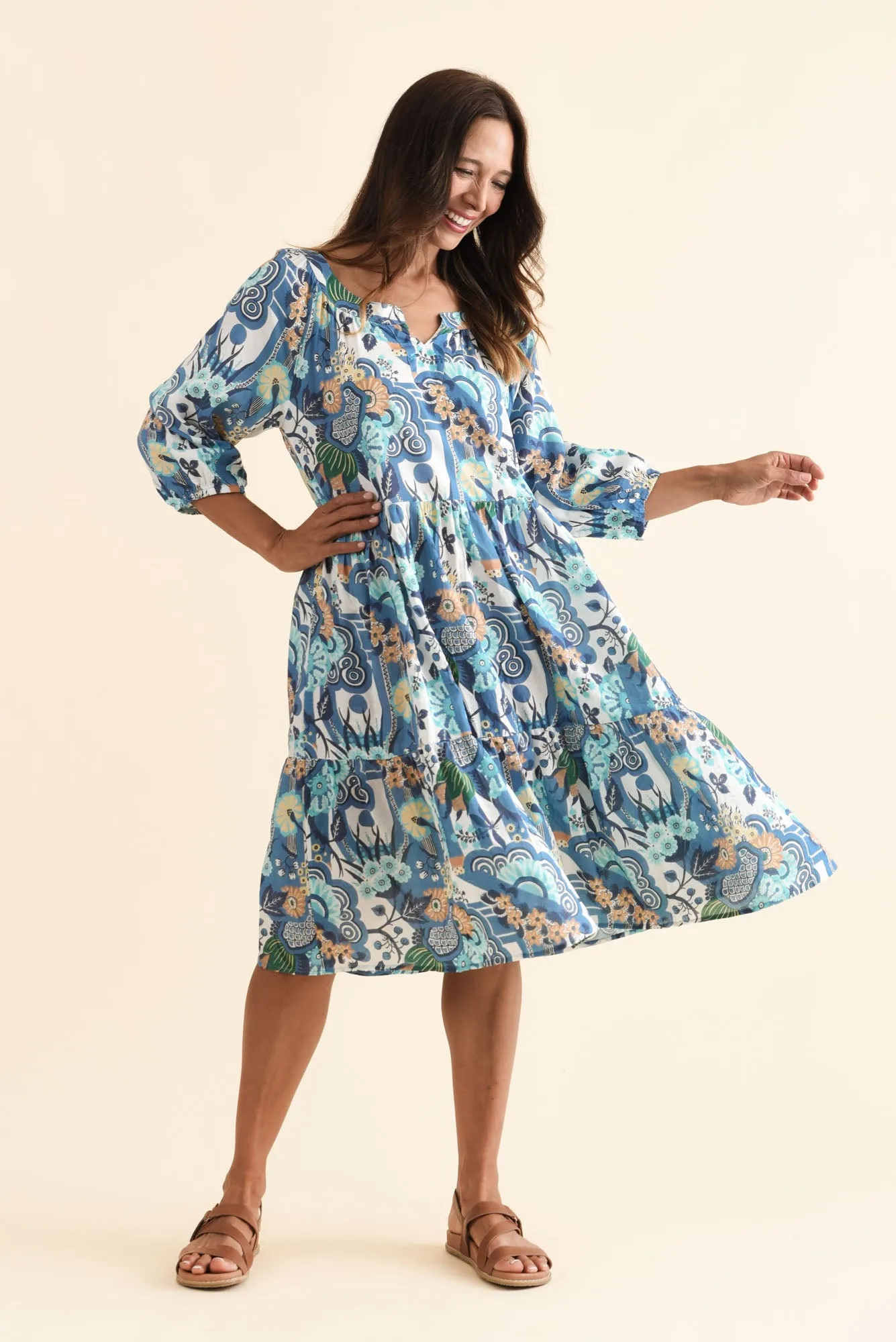 Irene Blue Floral Cotton Blend Dress sold by Blue Bungalow product image thumbnail 2