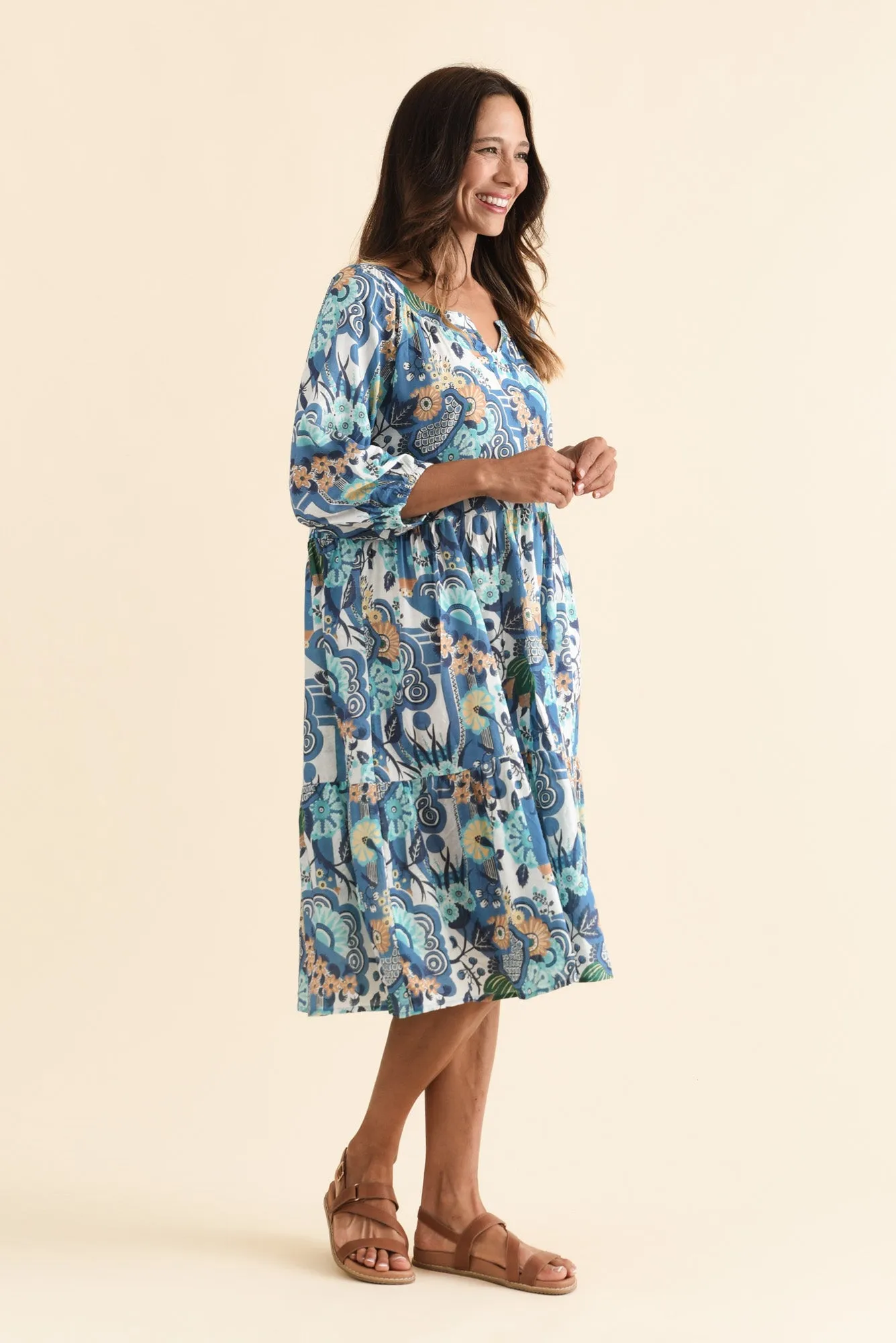 Irene Blue Floral Cotton Blend Dress sold by Blue Bungalow product image thumbnail 3